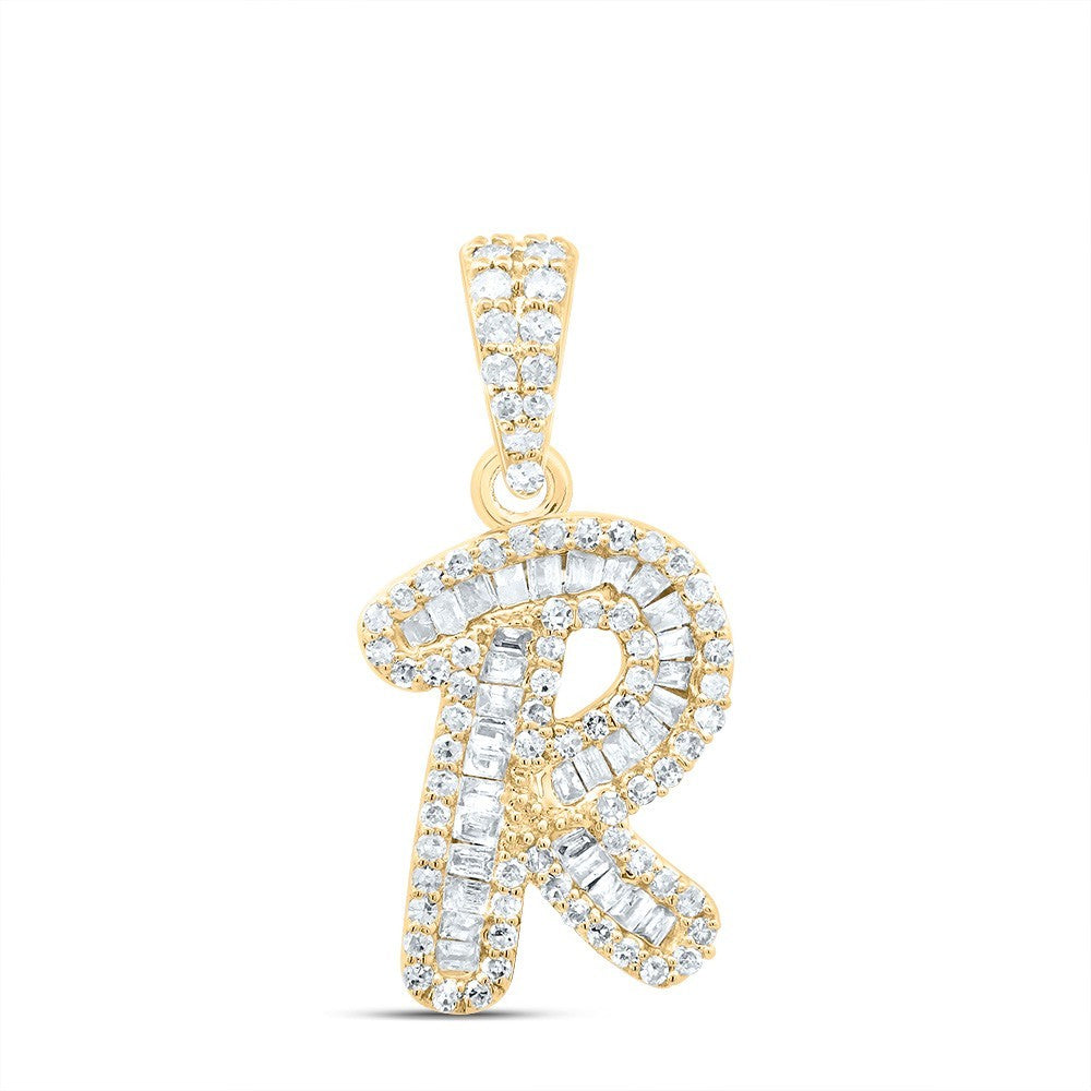 0.36CTW Natural Diamond 10k Yellow Gold 1.52g Initial Letter "R" Pendant Charm