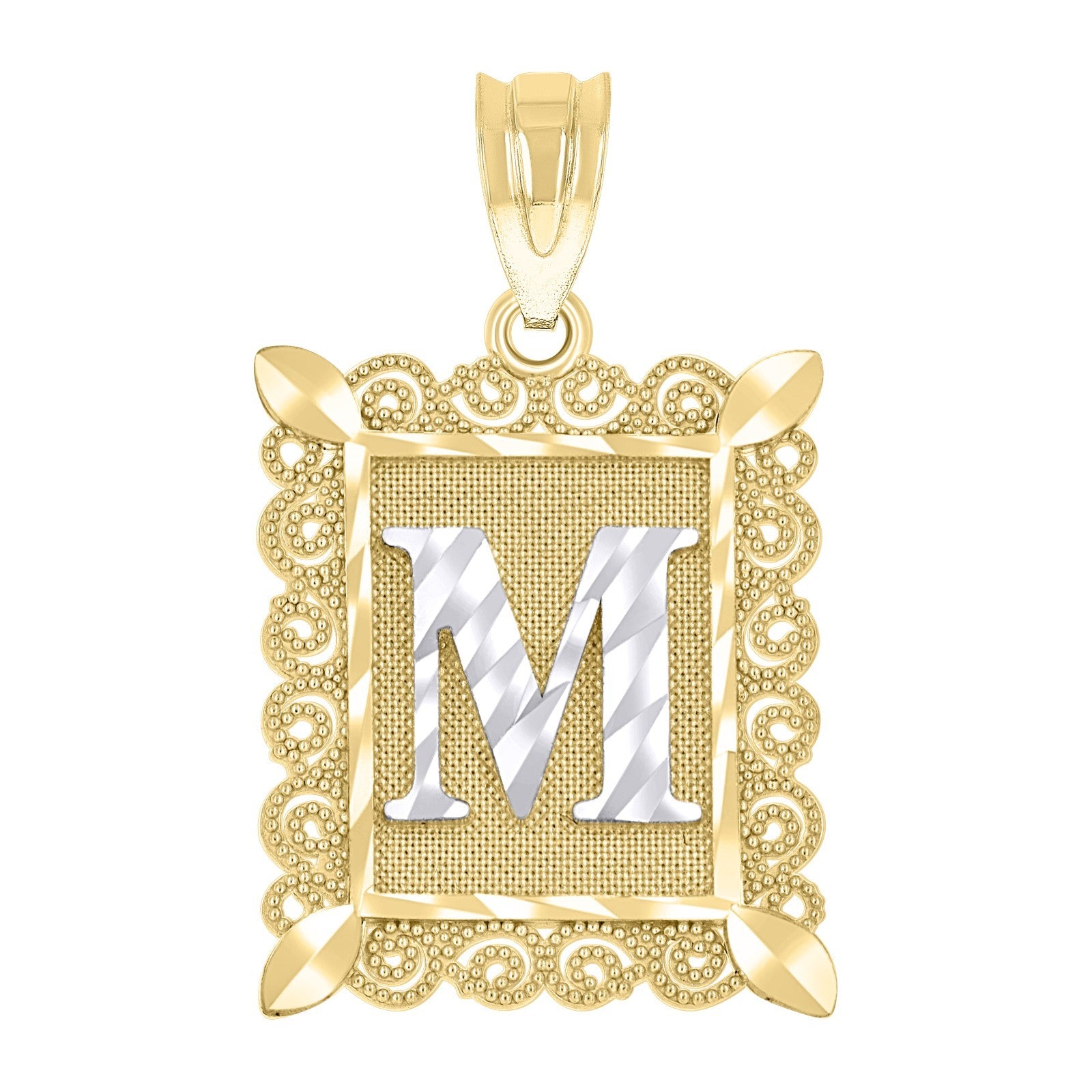 10k Yellow & White Gold Initial Letter "M" Pendant 2.2g Alphabet Unisex Charm