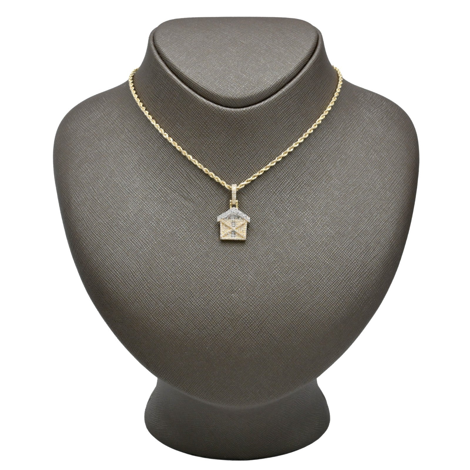 10k Yellow Gold 0.7CTW Round & Baguette Diamond Trap House Pendant 2.5g Charm