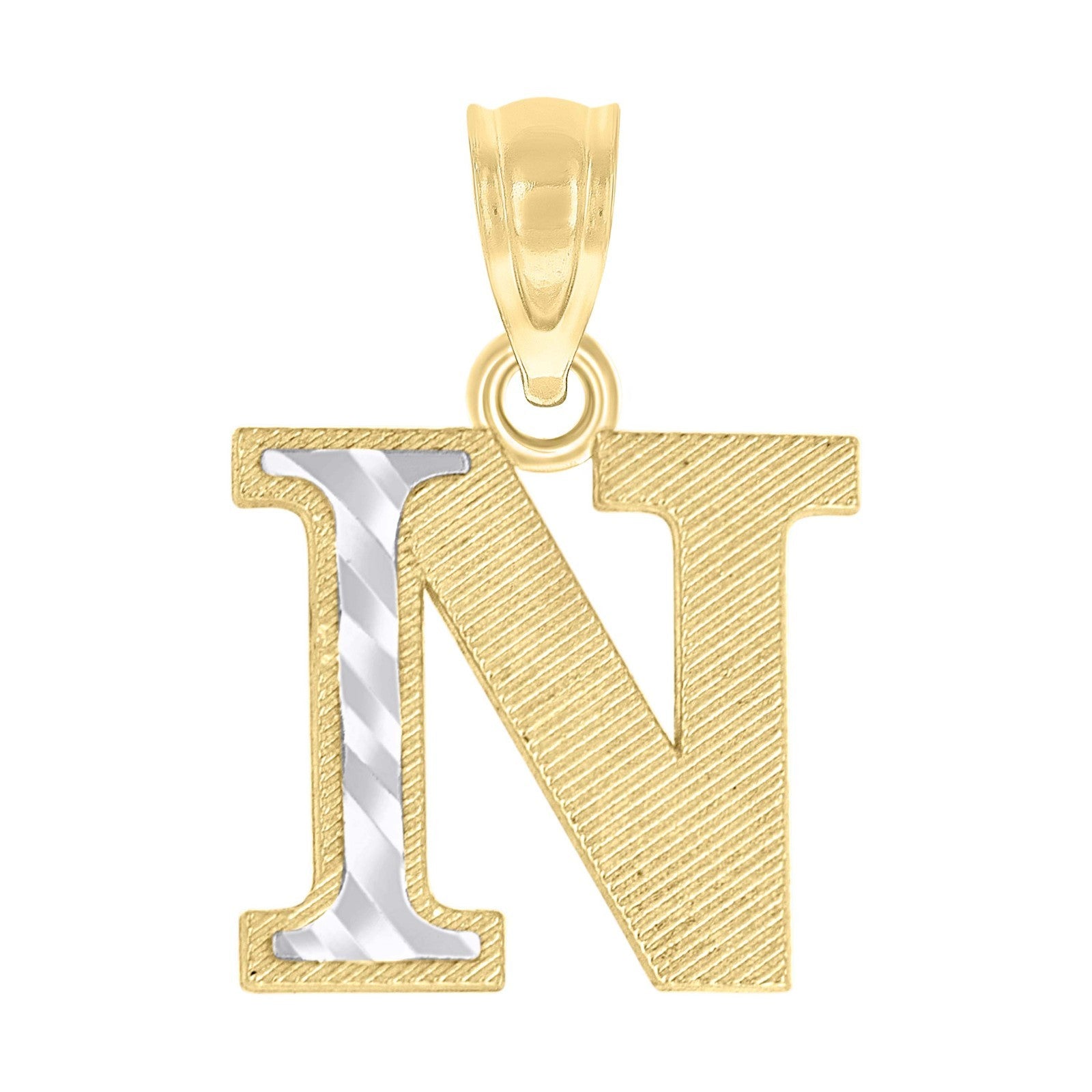 10k Yellow & White Gold Initial Letter "N" Pendant 0.7g Alphabet Unisex Charm
