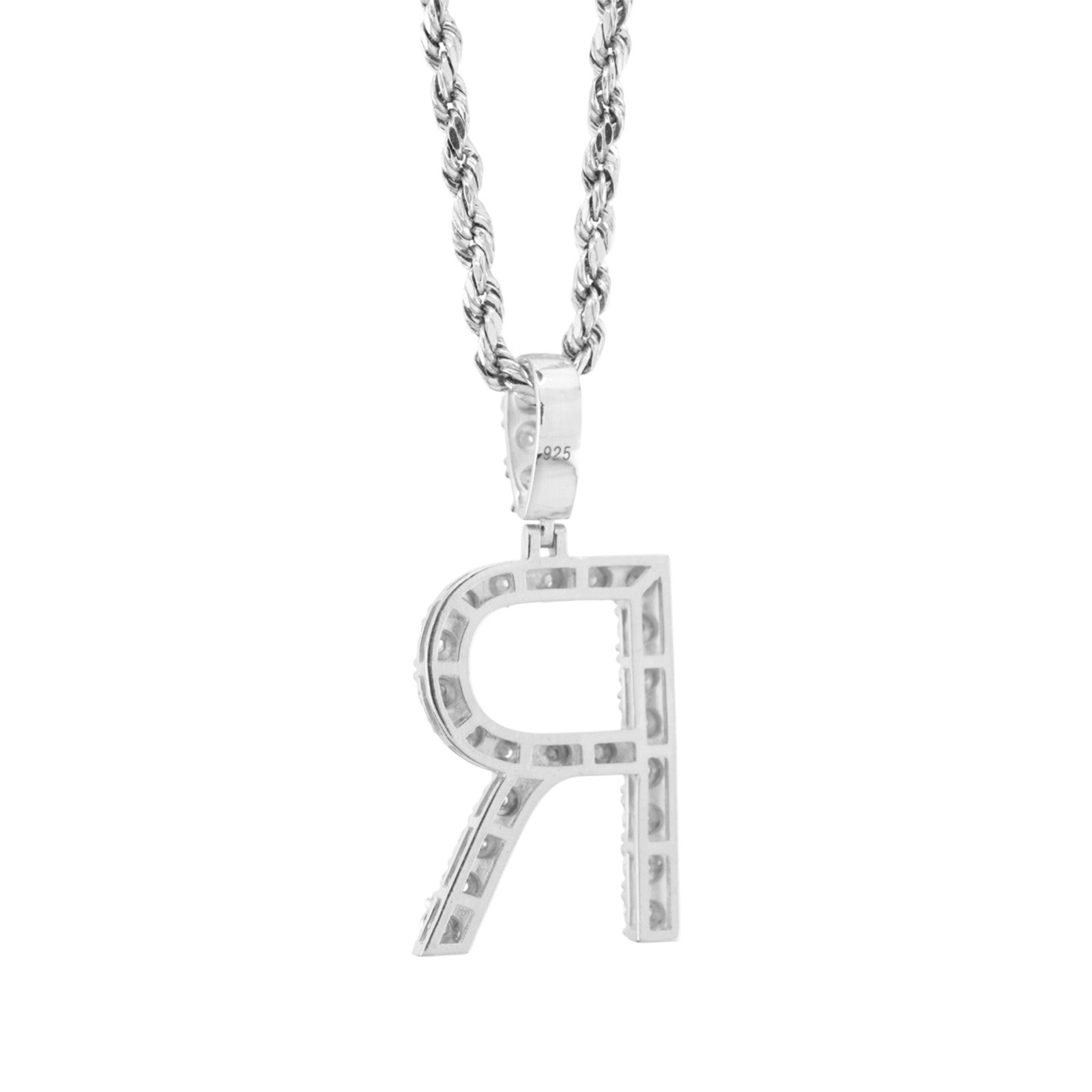 925 Silver Natural 0.15 CTW Diamond Initial Alphabet "R" Pendant 2g Unisex Charm