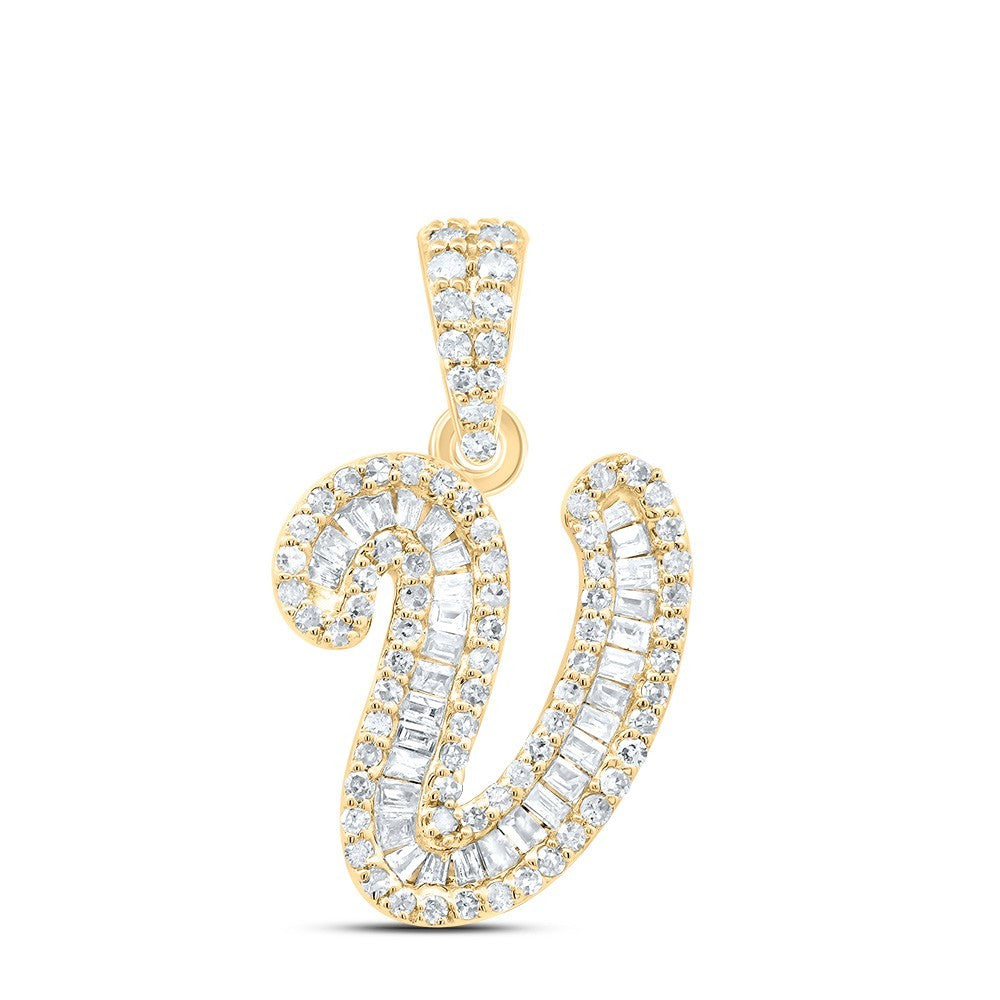 0.37CTW Natural Diamond 10k Yellow Gold 1.48g Initial Letter "V" Pendant Charm