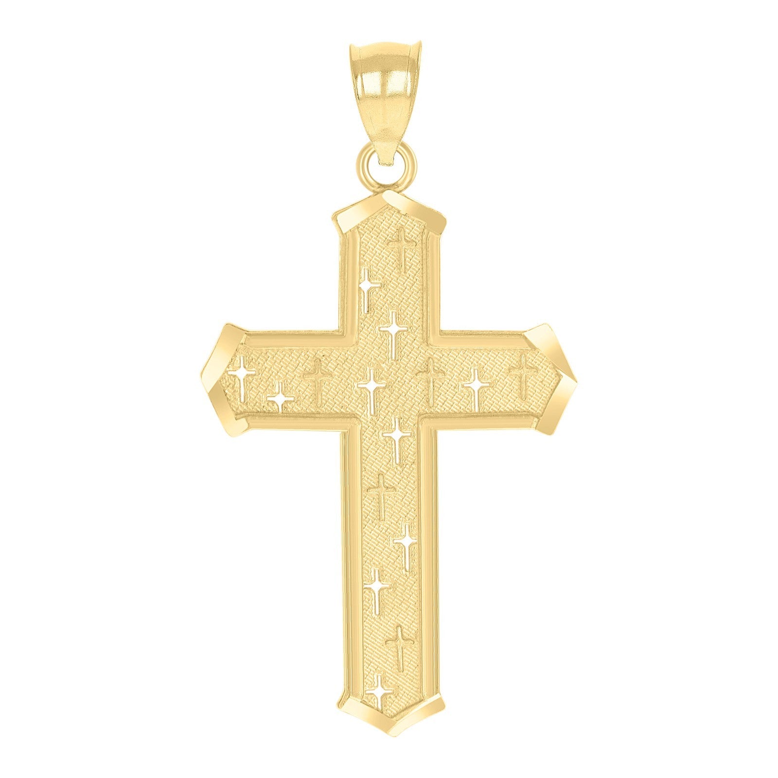 10k Yellow Gold Textured Cross Religious Charm 1.5g Pendant For Unisex Adult