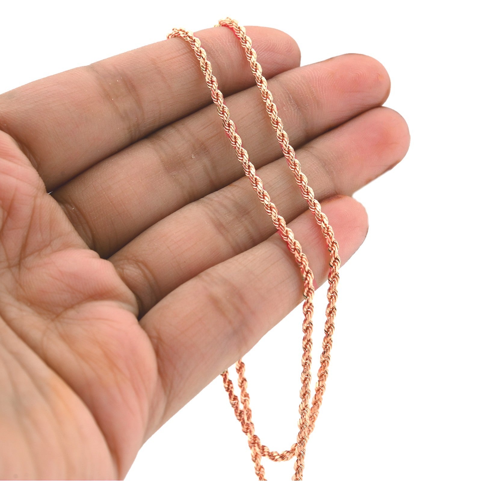 10k Rose Gold 1.5MM Diamond Cut Rope Chain Necklace Mens Womens 20 Inches