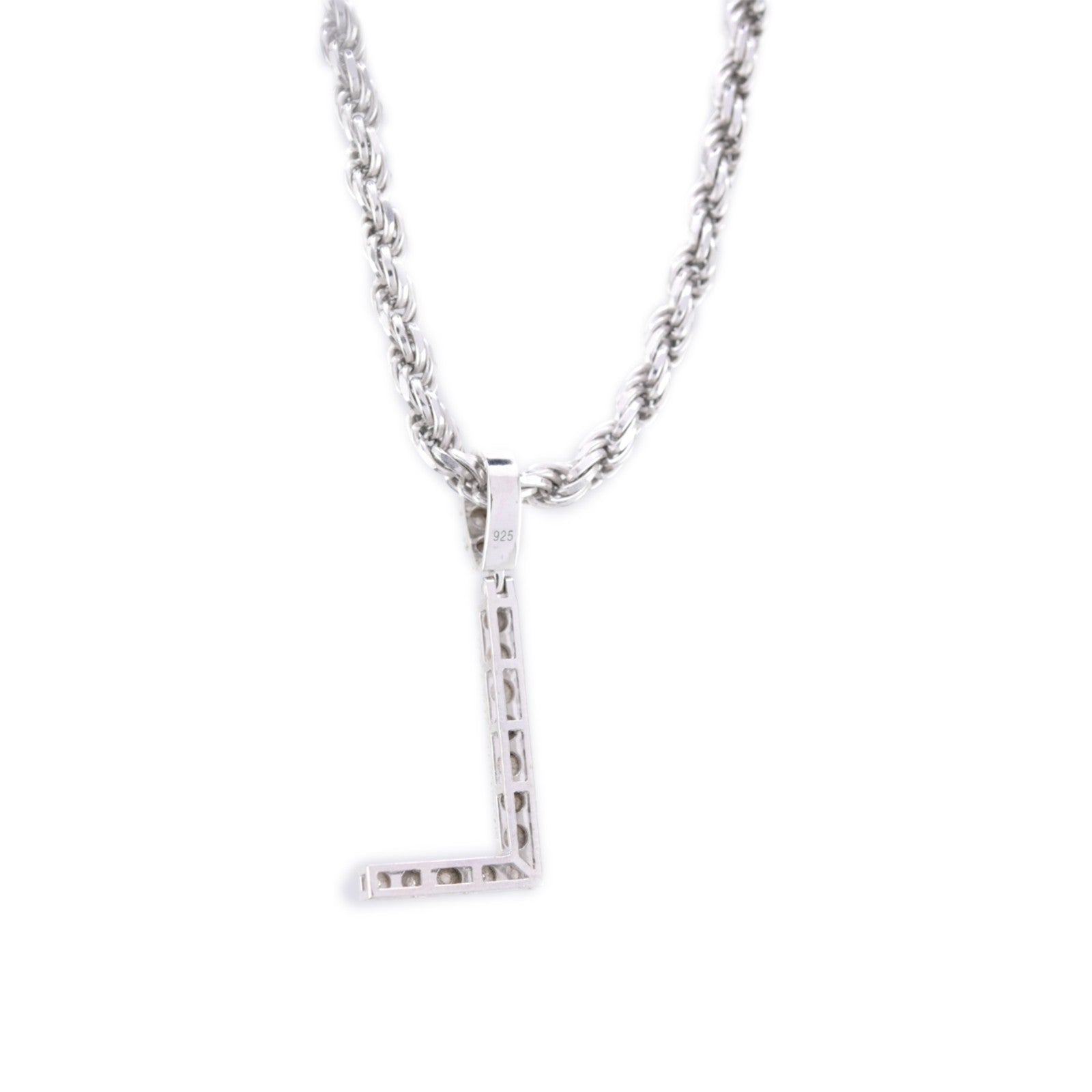 925 Silver Natural 0.15 CTW Diamond Initial Alphabet "L" Pendant 2g Unisex Charm