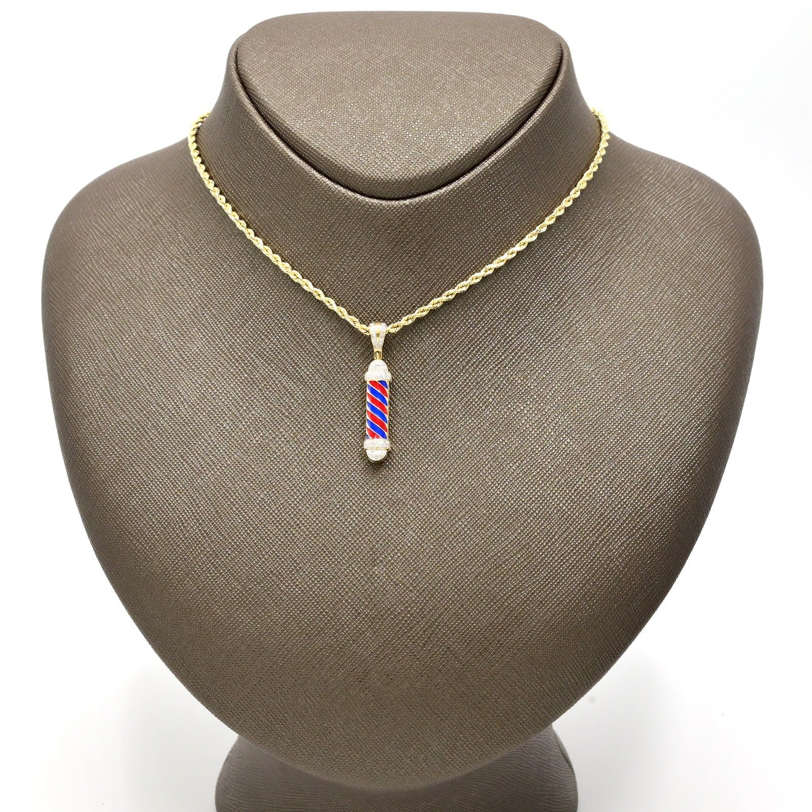 10k Yellow Gold 0.2CTW Natural Round Diamond Barber Poll Pendant 1.9g Charm