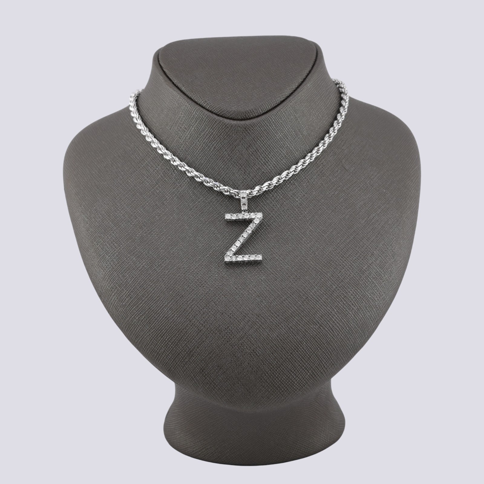 925 Silver Natural 0.15 CTW Diamond Initial Alphabet "Z" Pendant 2g Unisex Charm