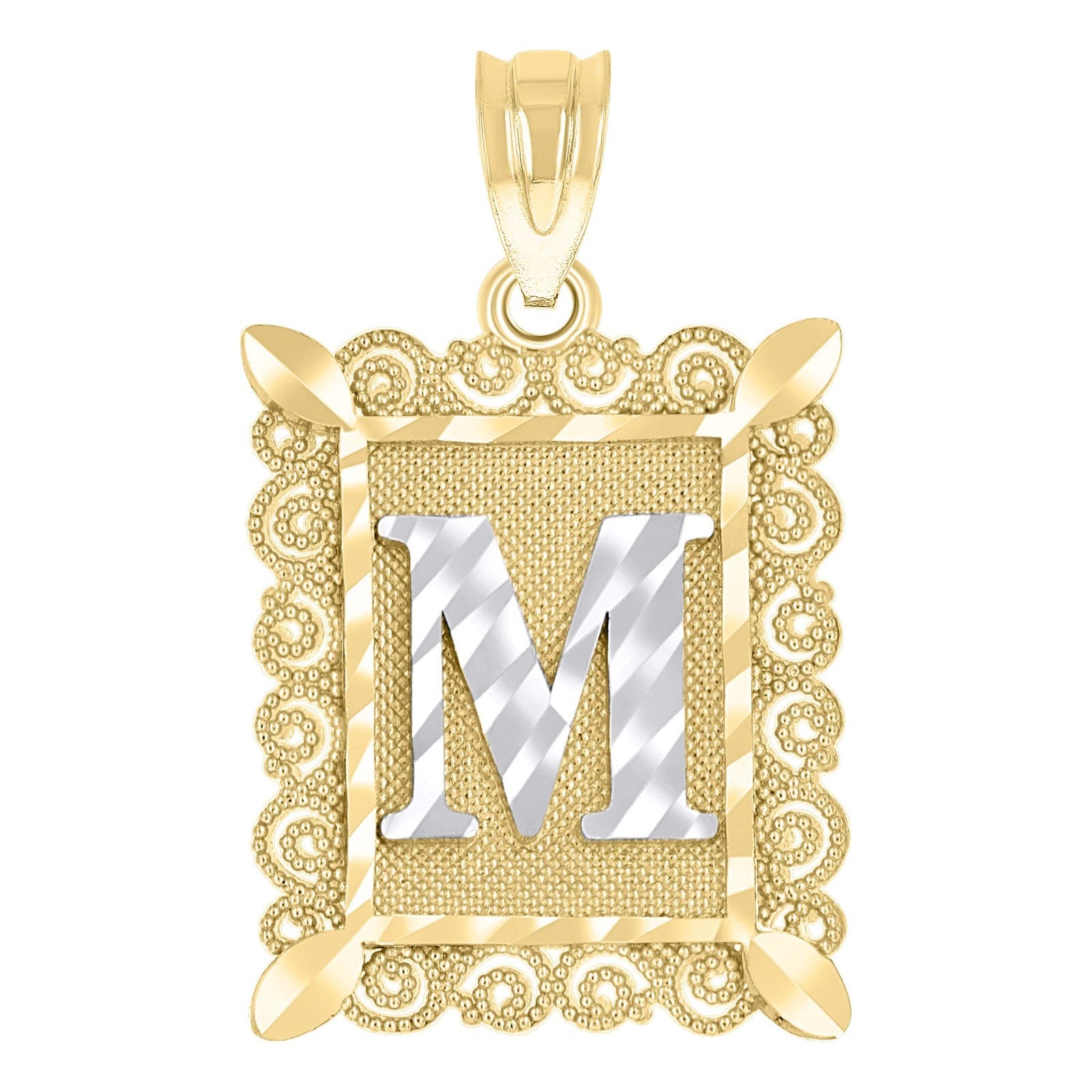 10k Yellow & White Gold Initial Letter "M" Pendant 1g Alphabet Unisex Charm