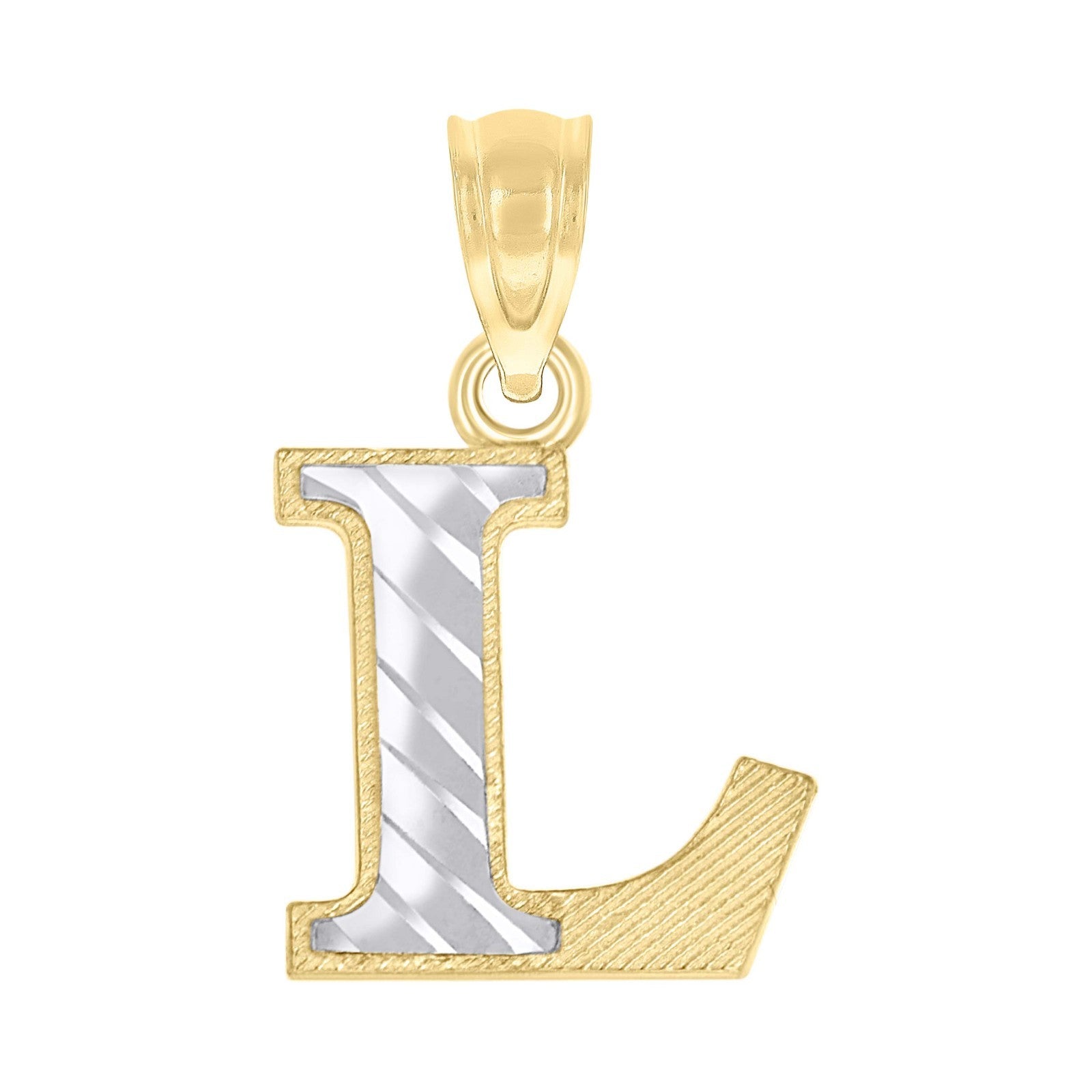 10k Yellow & White Gold Initial Letter "L" Pendant 0.5g Alphabet Unisex Charm