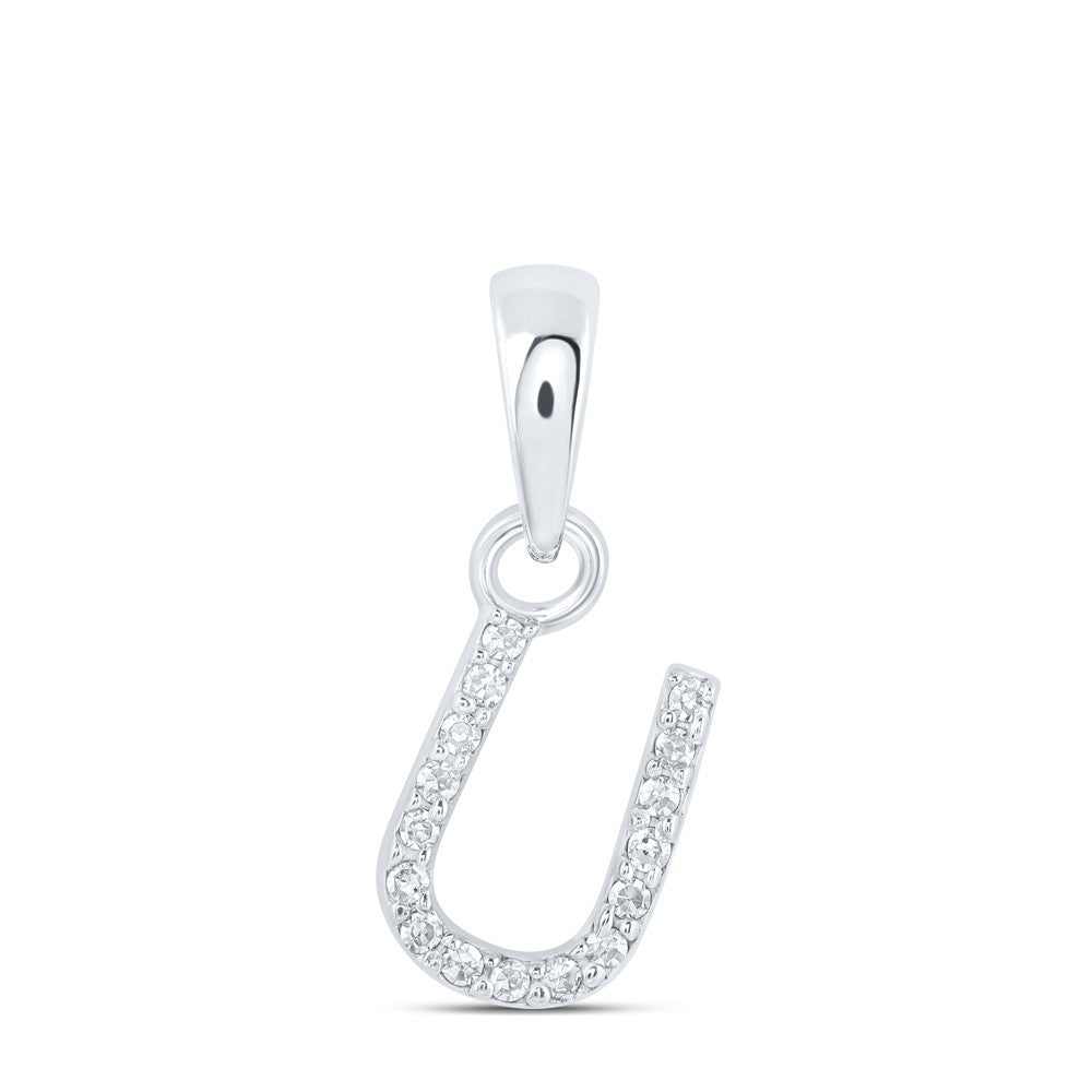 0.03CTW Natural Diamond 0.36g 10k White Gold Initial "U" Pendant Letter Charm