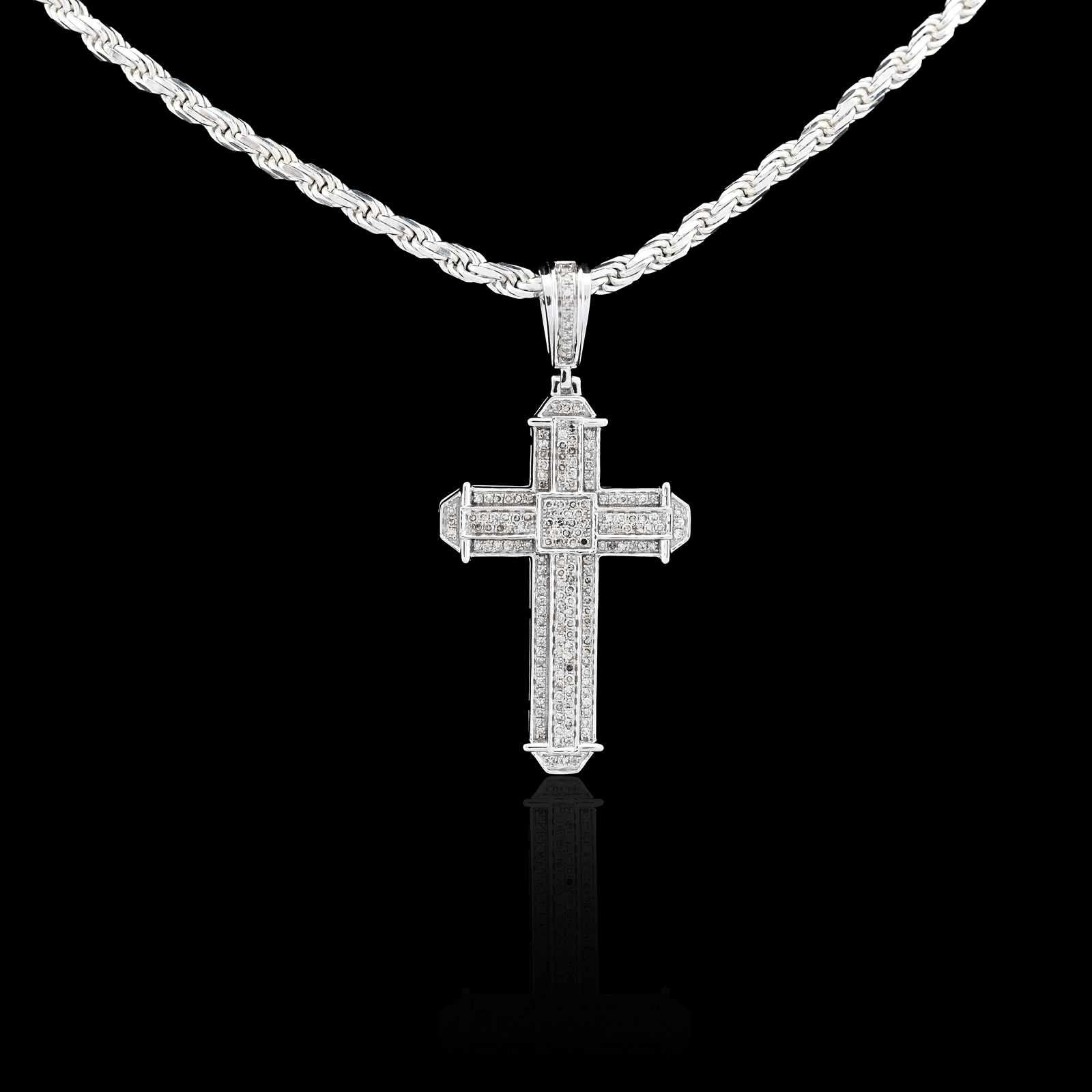 10k White Gold 0.5CTW Natural Diamond Cross Charm 5.3gms Religious Mens Pendant