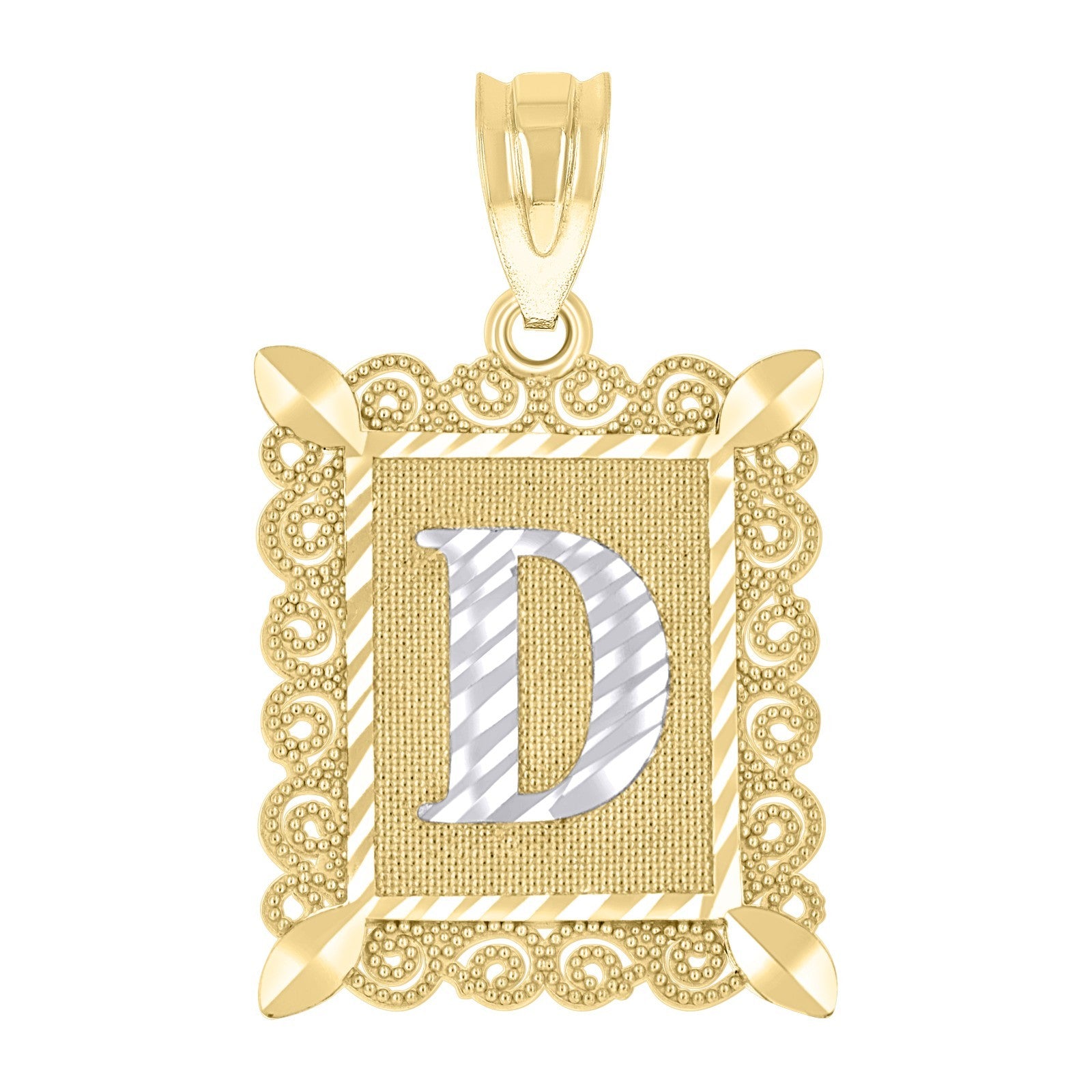 10k Yellow & White Gold Initial Letter "D" Pendant 2.2g Alphabet Unisex Charm