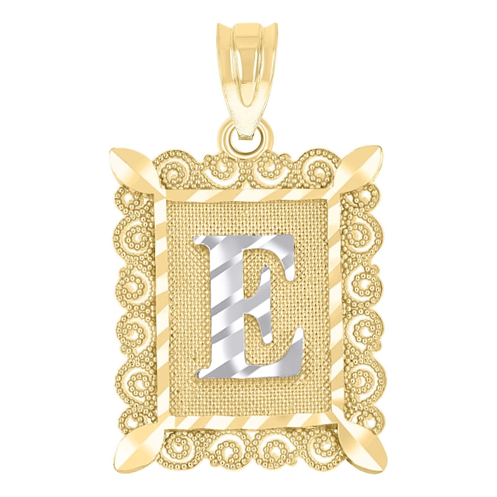 10k Yellow & White Gold Initial Letter "E" Pendant 1g Alphabet Unisex Charm