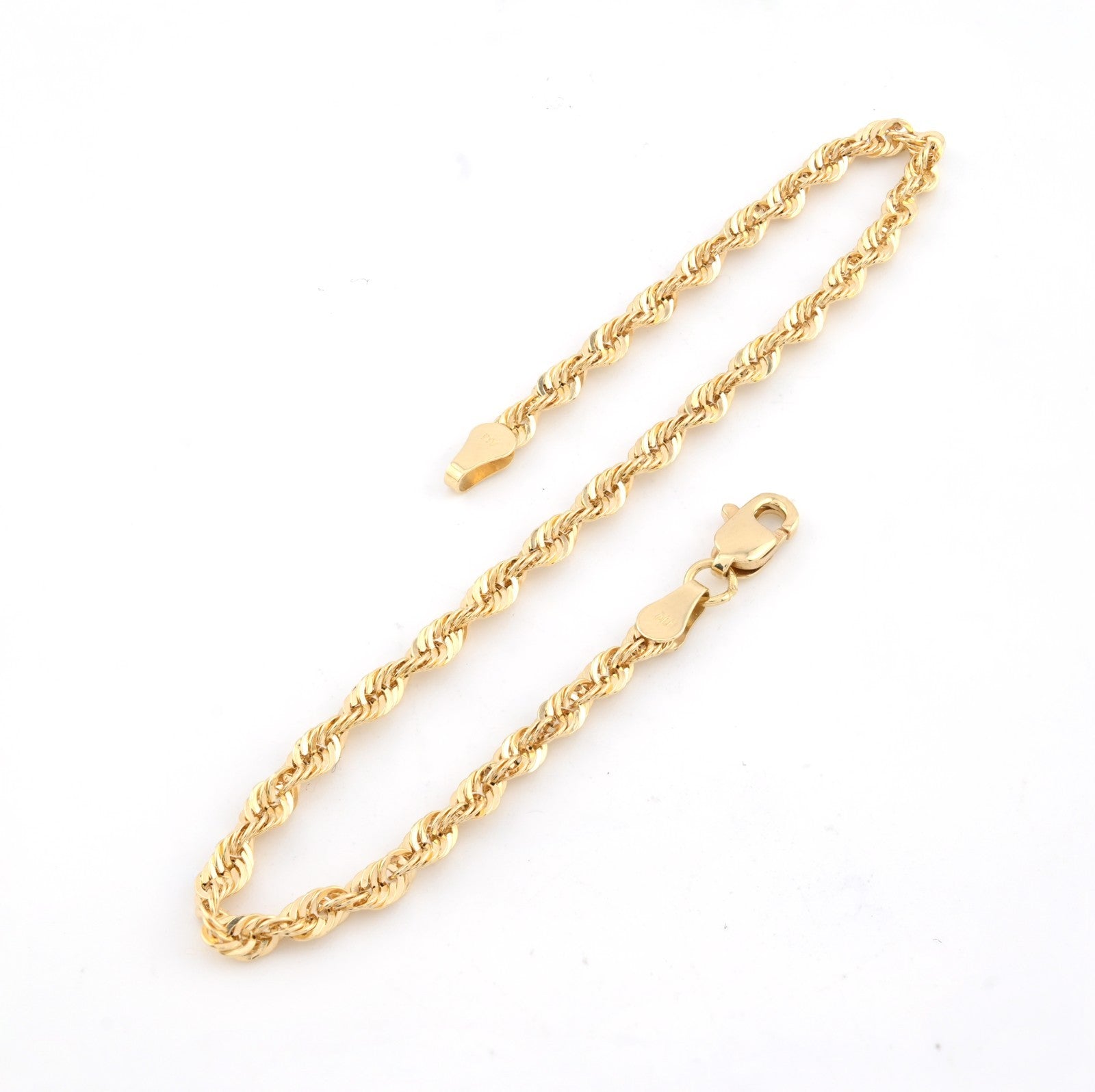 10kt Yellow Gold Rope Bracelet 8'' Chain 3mm Women Men Necklace 2g