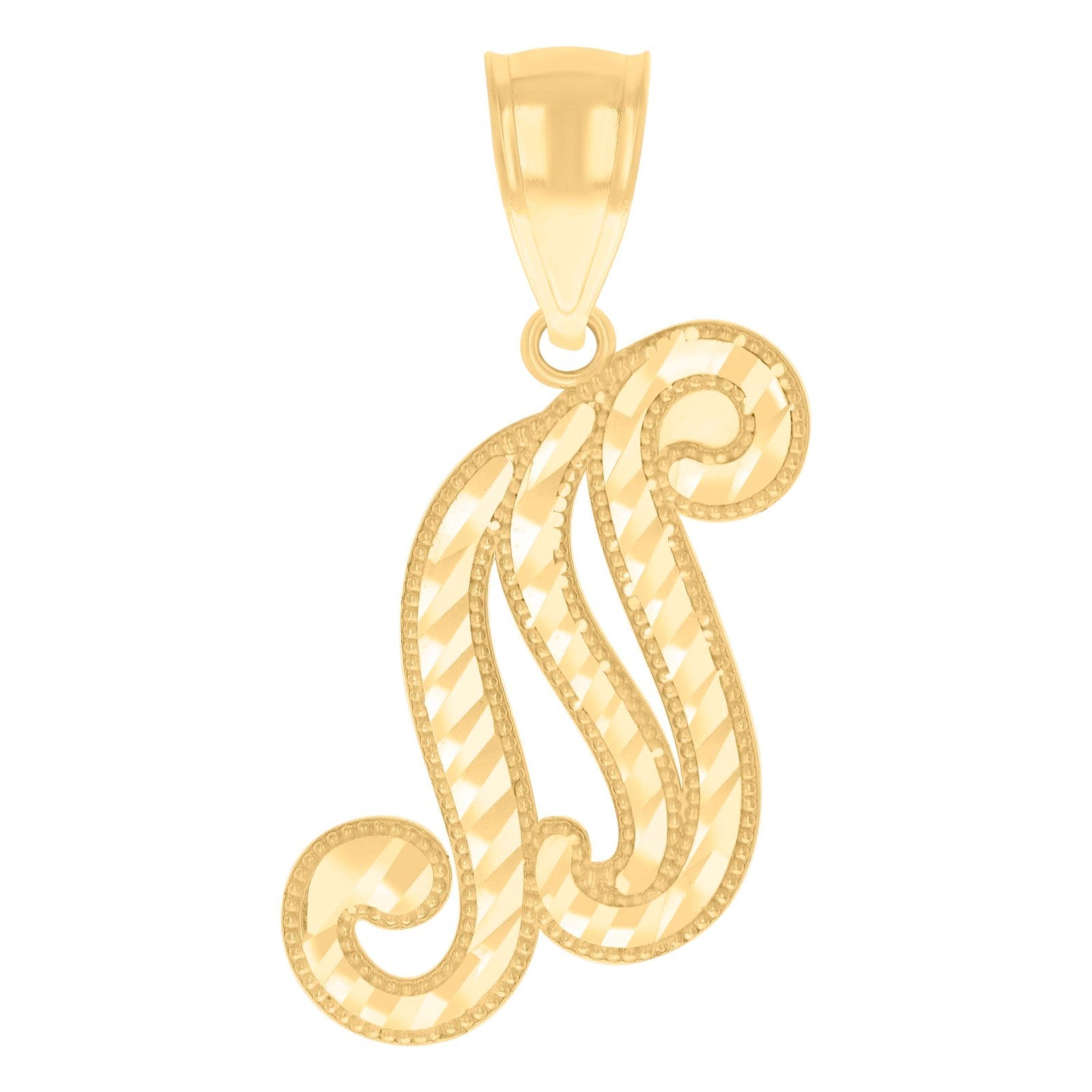 10k Yellow Gold Initial Letter "N" Pendant 1.1g Script Alphabet Unisex Charm