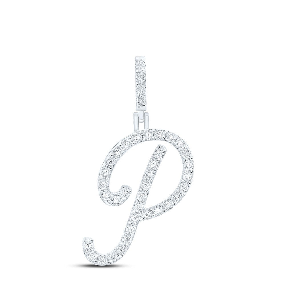 0.14CTW Natural Diamond 1.91g Sterling Silver Initial "P" Pendant Letter Charm
