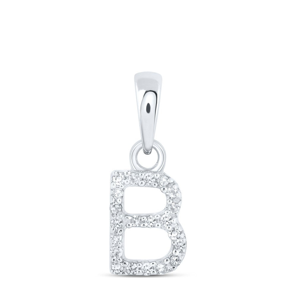 0.04CTW Natural Diamond 0.42g 10k White Gold Initial "B" Pendant Letter Charm