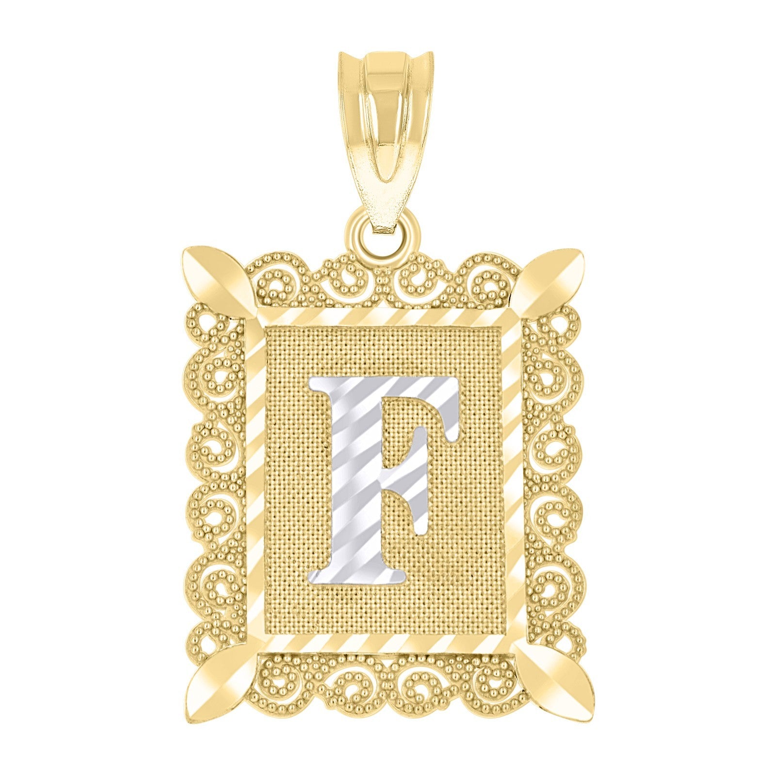 10k Yellow & White Gold Initial Letter "F" Pendant 2.2g Alphabet Unisex Charm