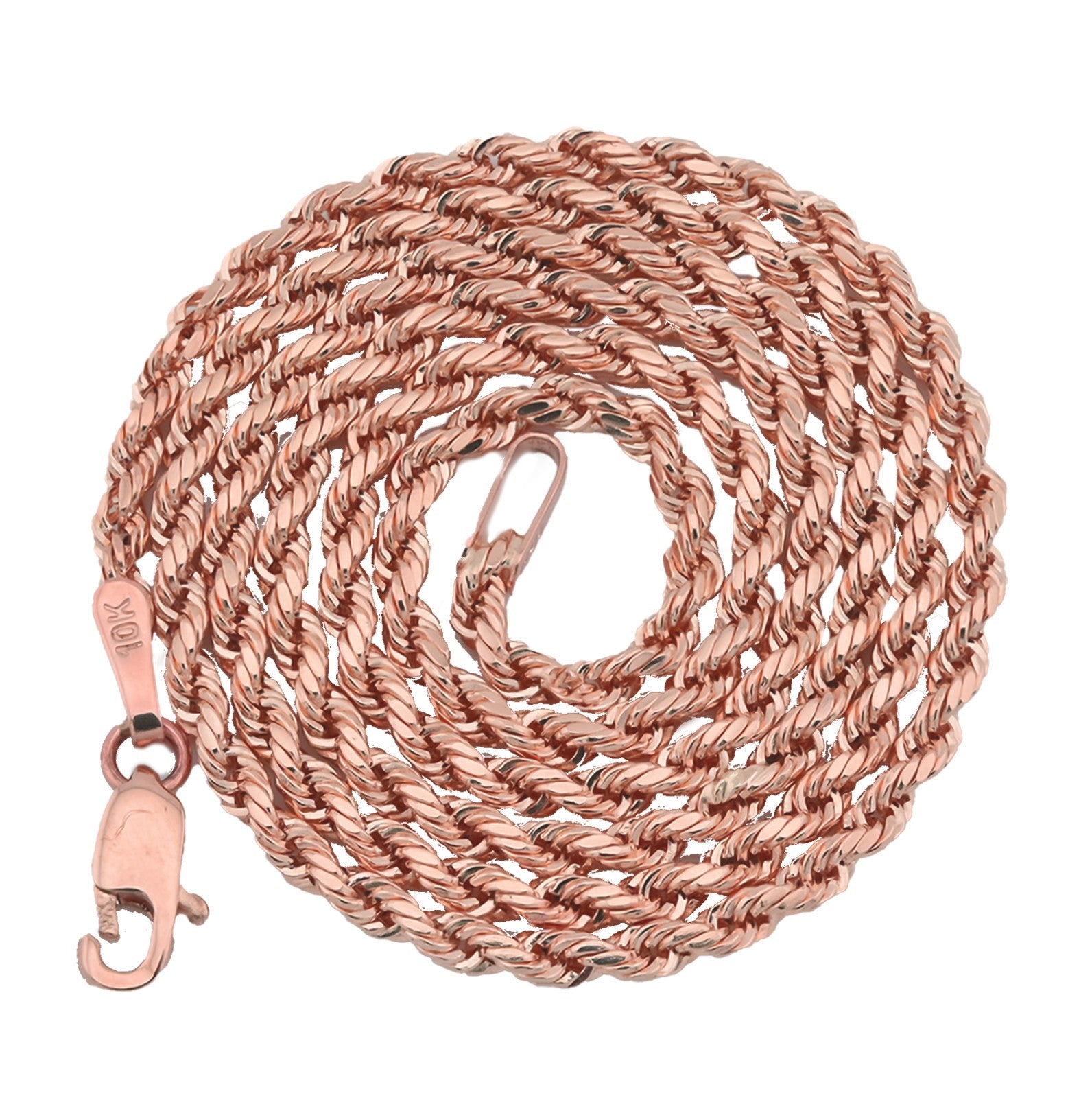 10k Rose Gold 1.5MM Diamond Cut Rope Chain Necklace Mens Womens 20 Inches