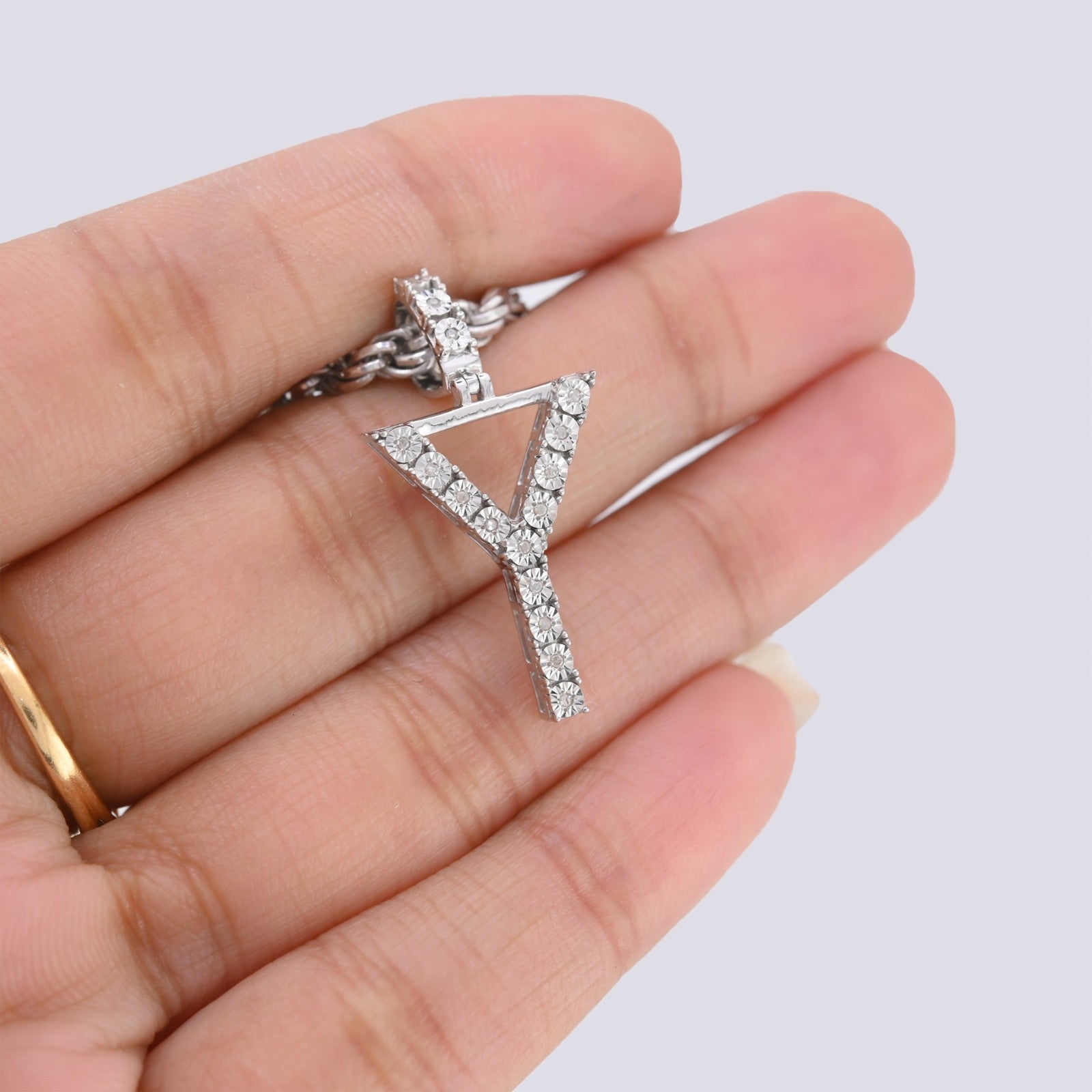 925 Silver Natural 0.15 CTW Diamond Initial Alphabet "Y" Pendant 2g Unisex Charm