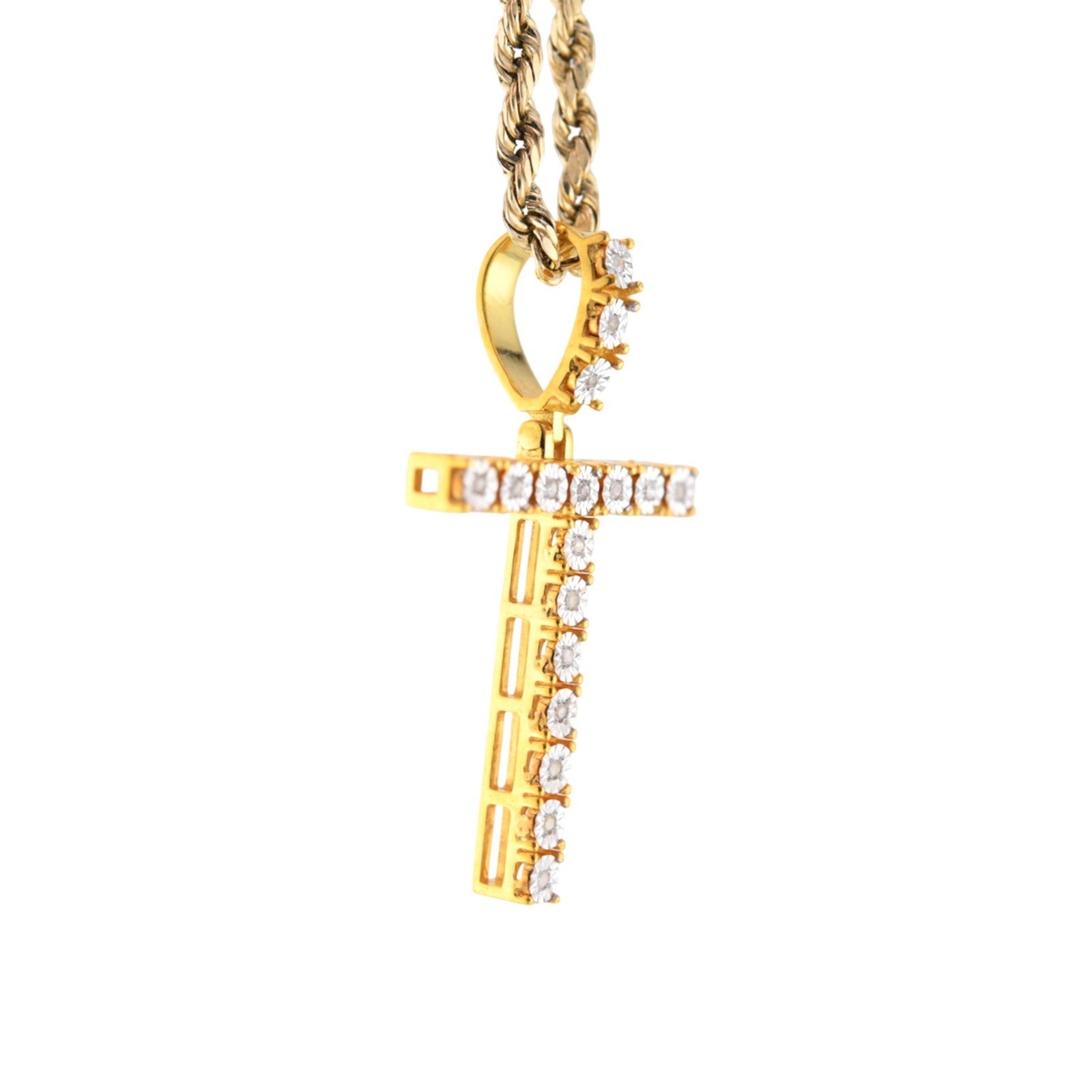 925 Yellow Natural 0.15 CTW Diamond Initial Alphabet "T" Pendant 2g Unisex Charm