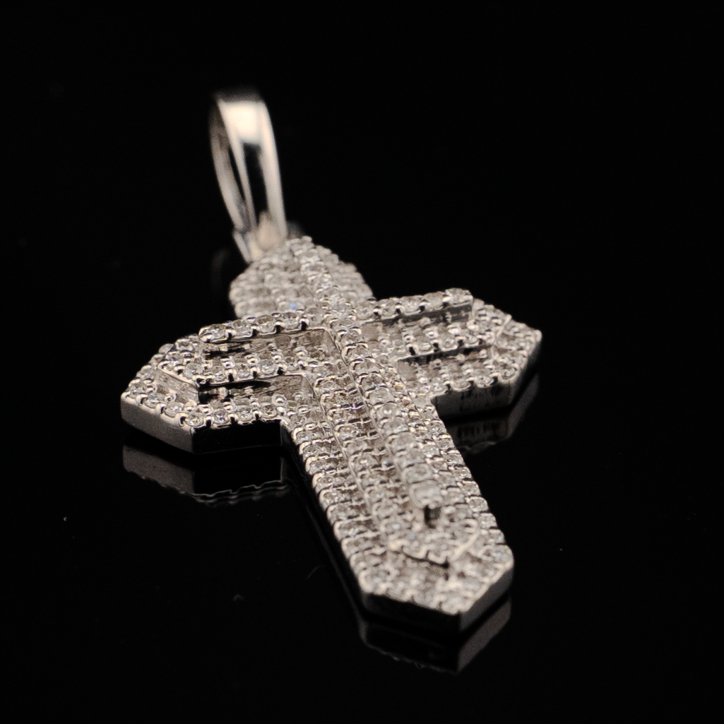 925 Natural Diamond 0.35 CTW Religious Cross Pendant Men Women Charm