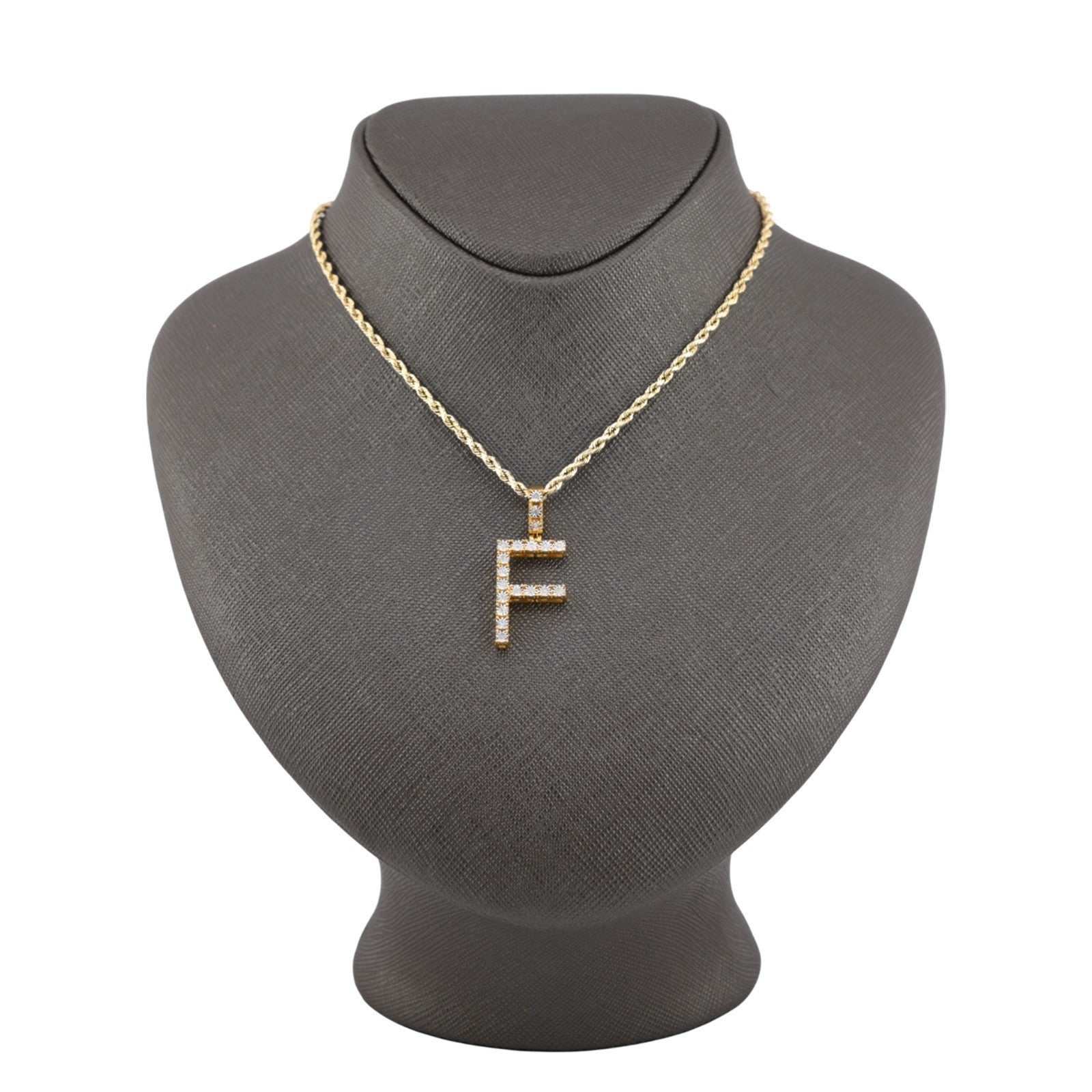 925 Yellow Natural 0.15 CTW Diamond Initial Alphabet "F" Pendant 2g Unisex Charm