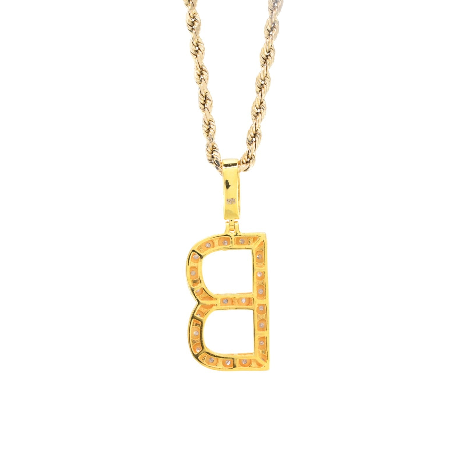925 Yellow Natural 0.15 CTW Diamond Initial Alphabet "B" Pendant 2g Unisex Charm