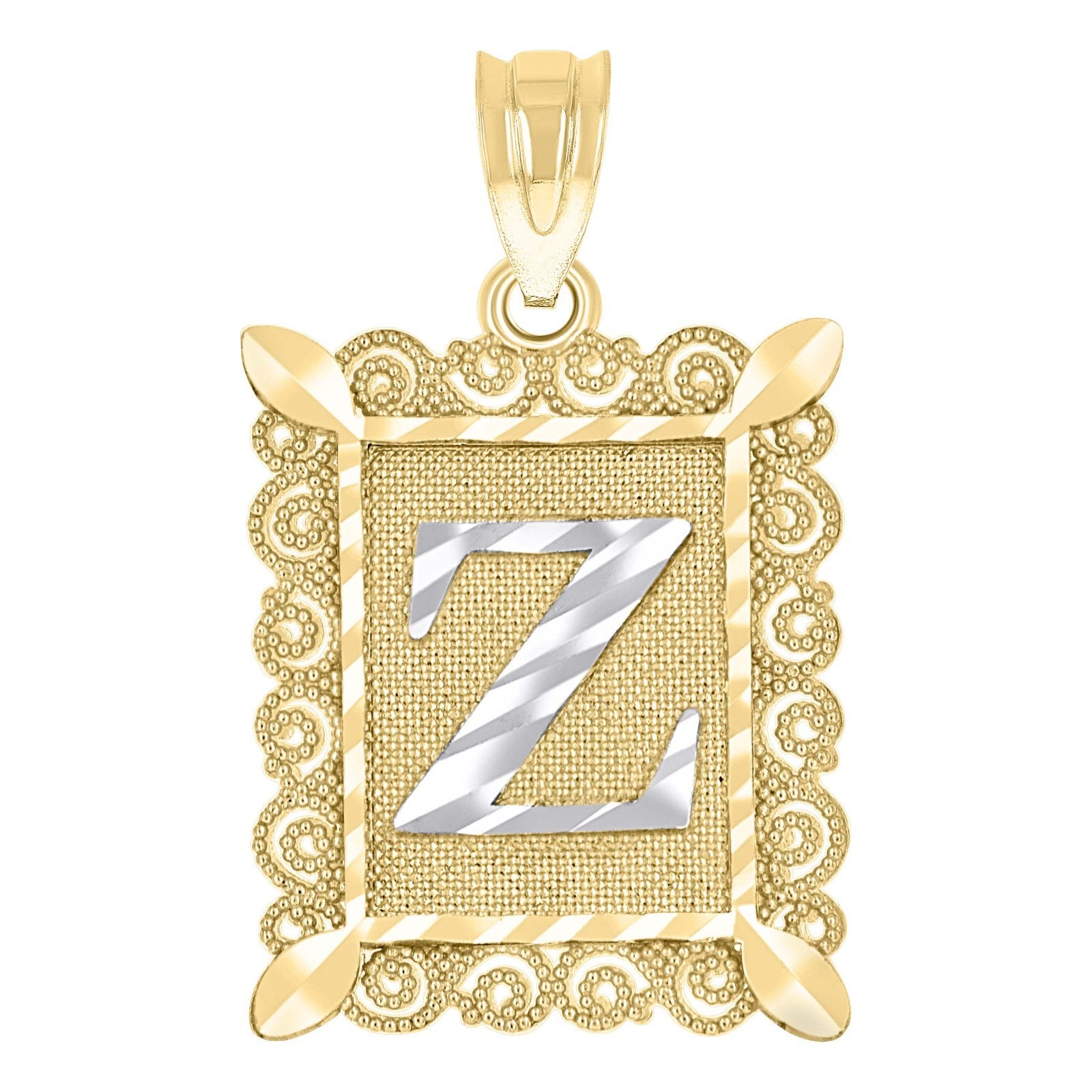 10k Yellow & White Gold Initial Letter "Z" Pendant 1g Alphabet Unisex Charm