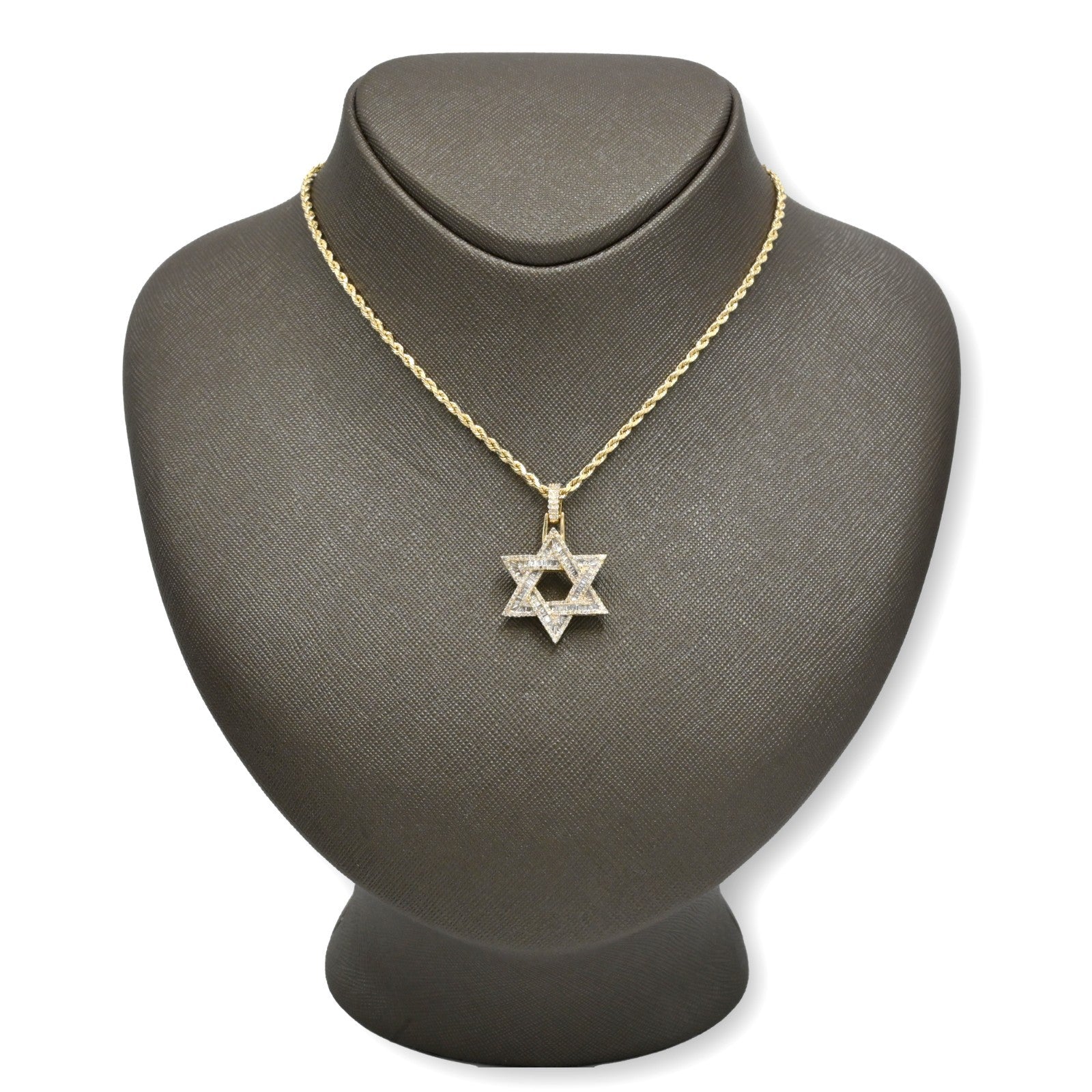 10k Yellow Gold 1CTW Round/Baguette Diamond Six Point Star Pendant 4.4g Charm