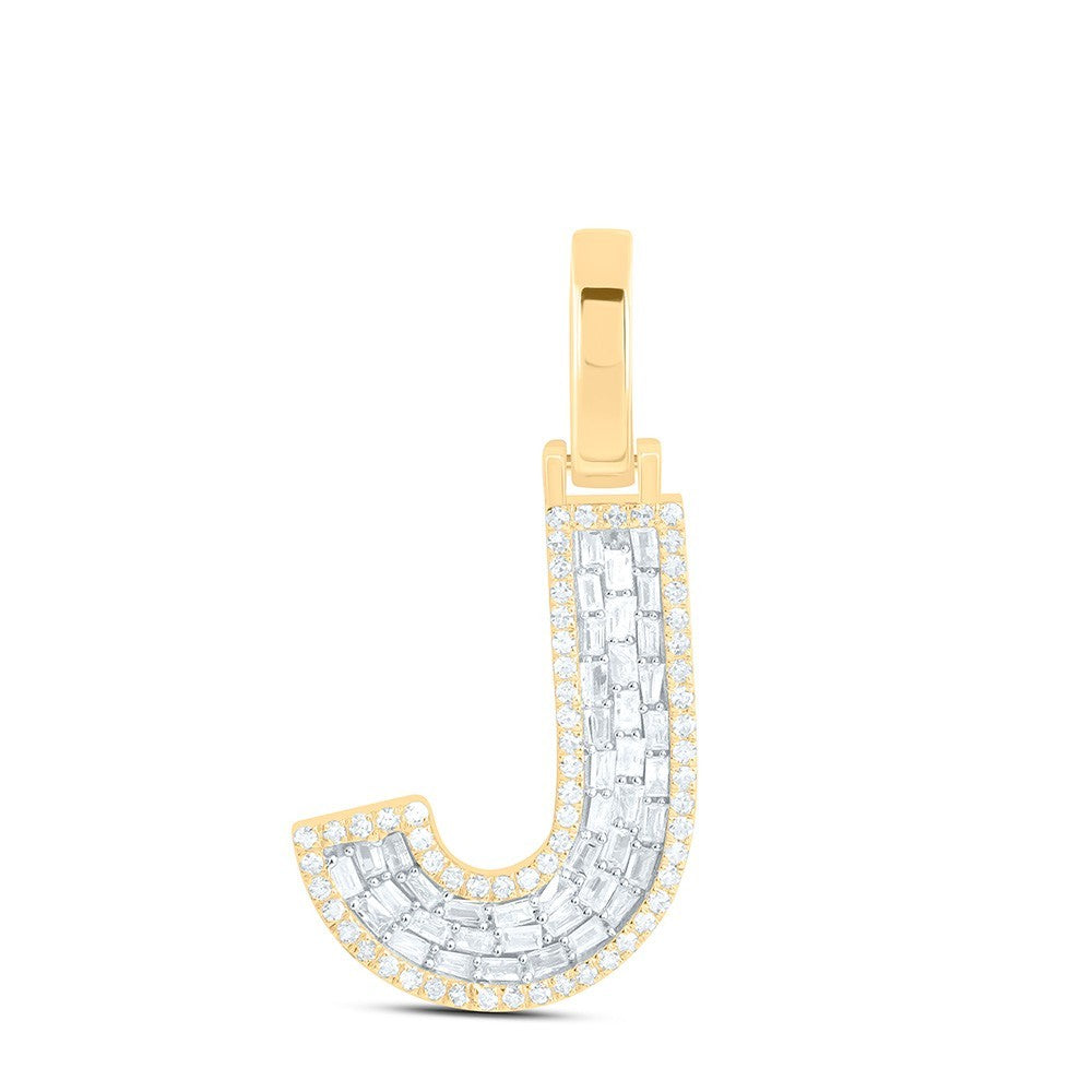 10k Yellow Gold Mens 0.35 CTW Baguette Diamond Initial "J" Charm 1.51g Pendant