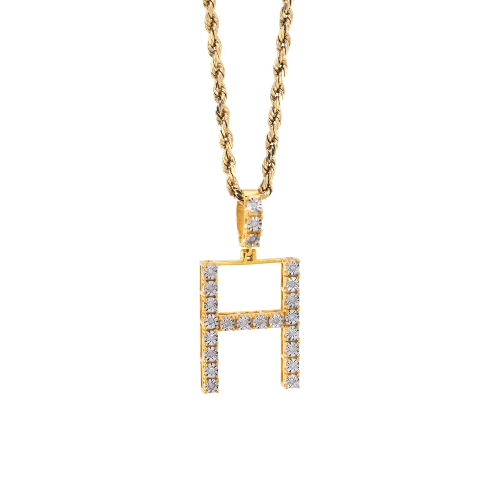 925 Yellow Natural 0.15 CTW Diamond Initial Alphabet "H" Pendant 2g Unisex Charm