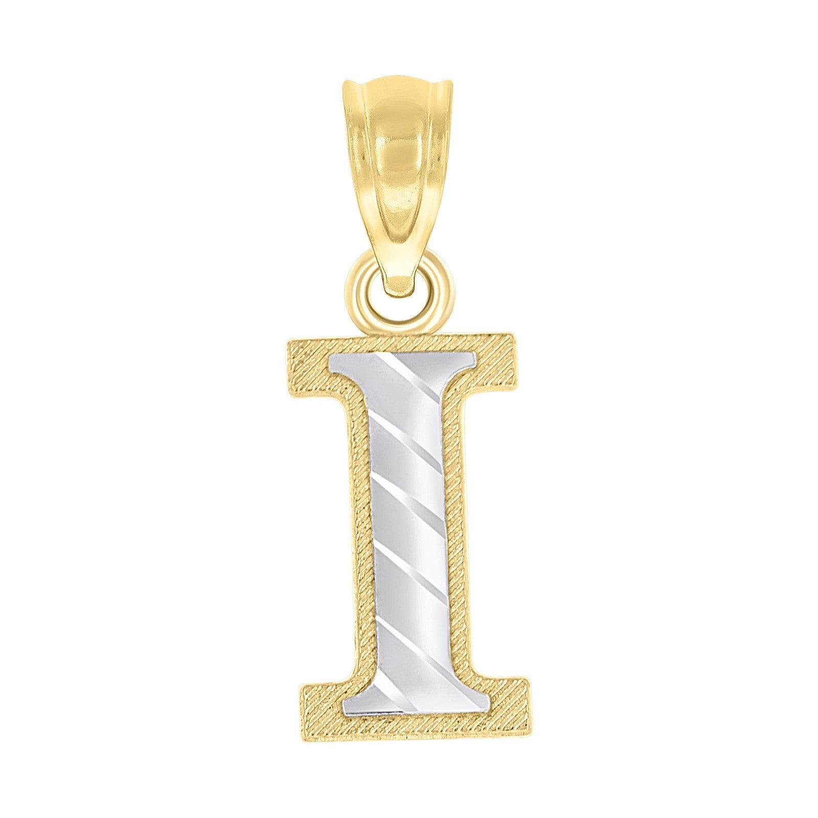 10k Yellow & White Gold Initial Letter "I" Pendant 0.5g Alphabet Unisex Charm