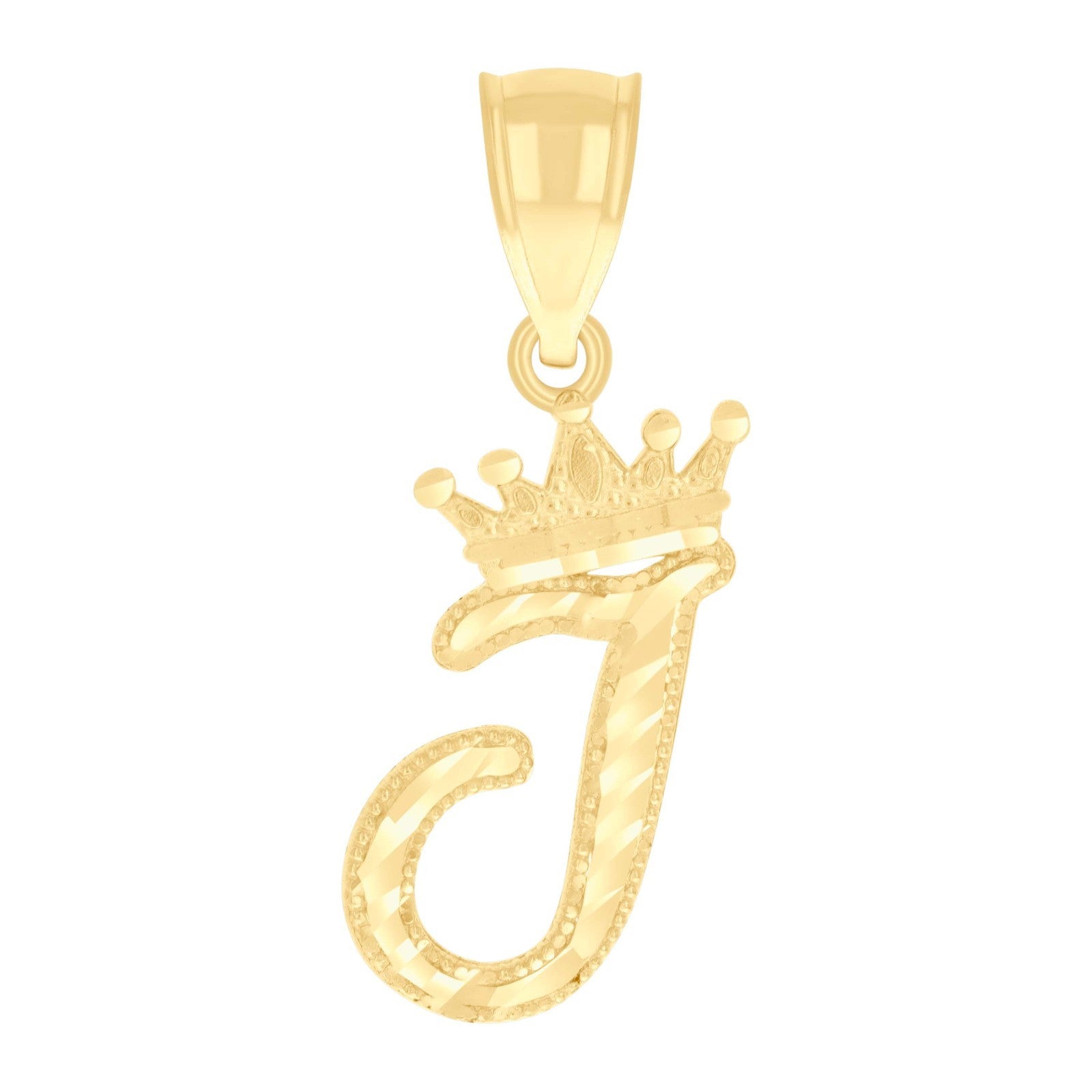 10k Yellow Gold Crown Initial Letter "I" Pendant 0.9g Alphabet Unisex Charm