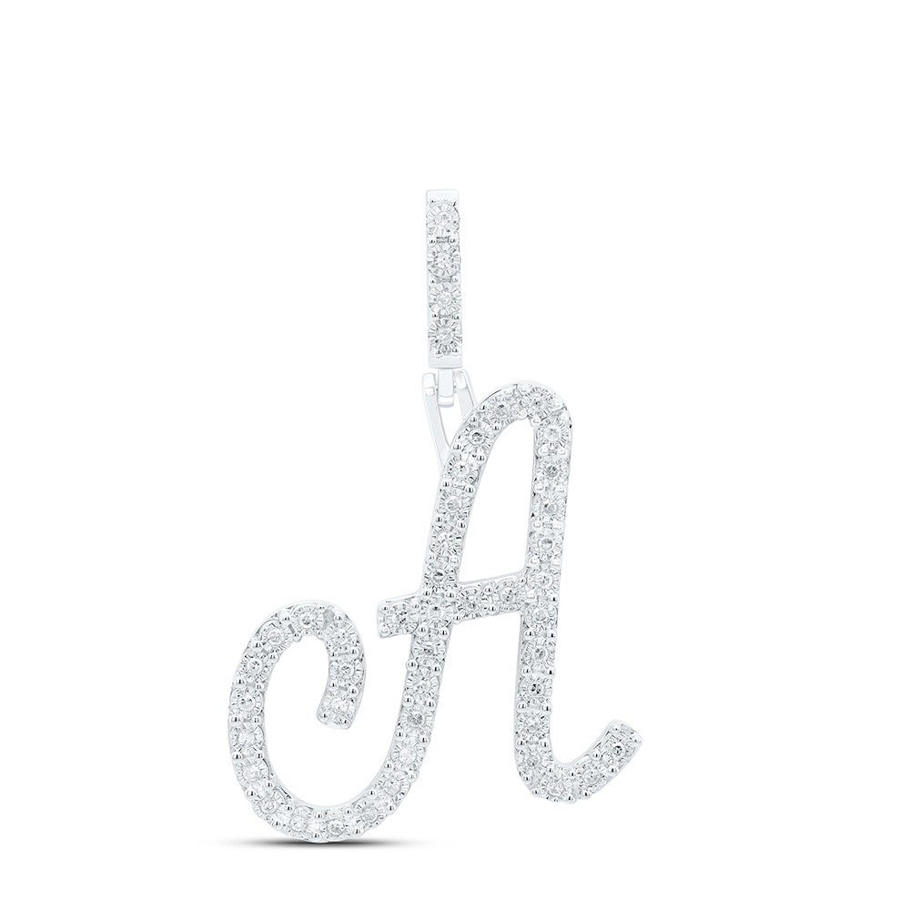 0.19CTW Natural Diamond Sterling Silver 2.35g Initial "A" Pendant Alphabet Charm