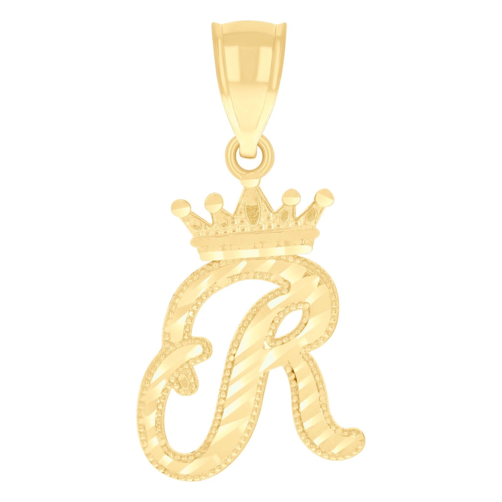 10k Yellow Gold Crown Initial Letter "R" Pendant 1.1g Alphabet Unisex Charm