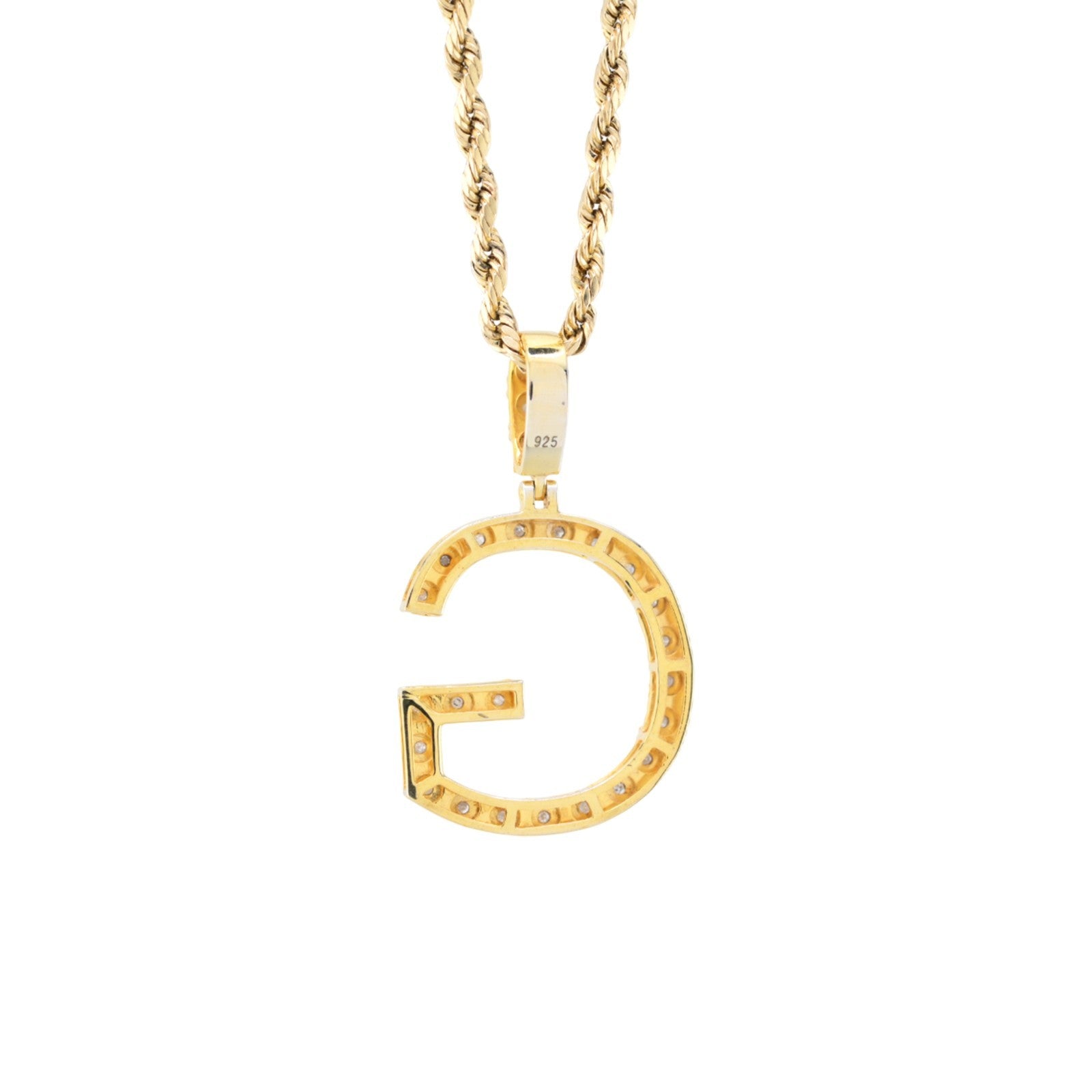 925 Yellow Natural 0.15 CTW Diamond Initial Alphabet "G" Pendant 2g Unisex Charm