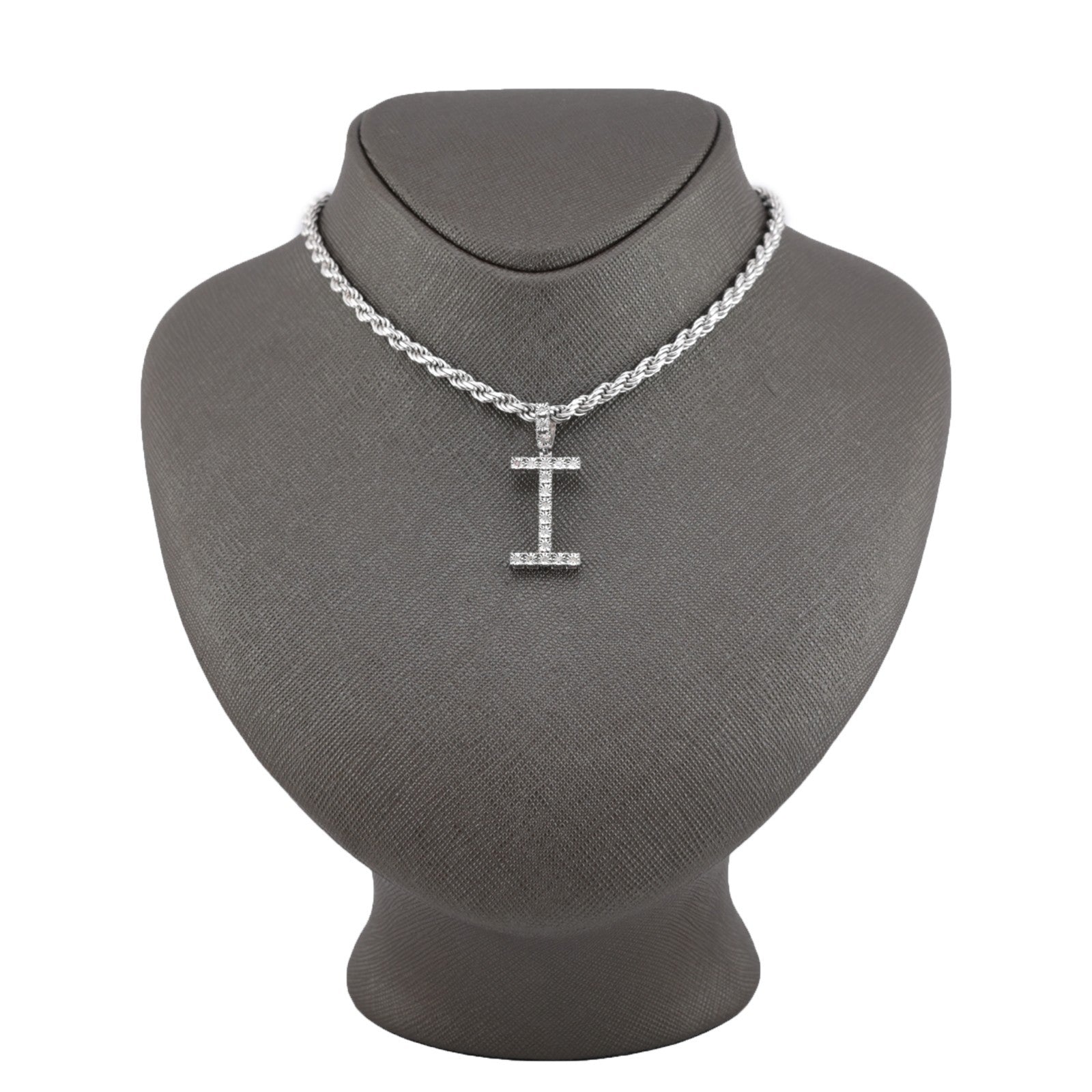 925 Silver Natural 0.15 CTW Diamond Initial Alphabet "I" Pendant 2g Unisex Charm