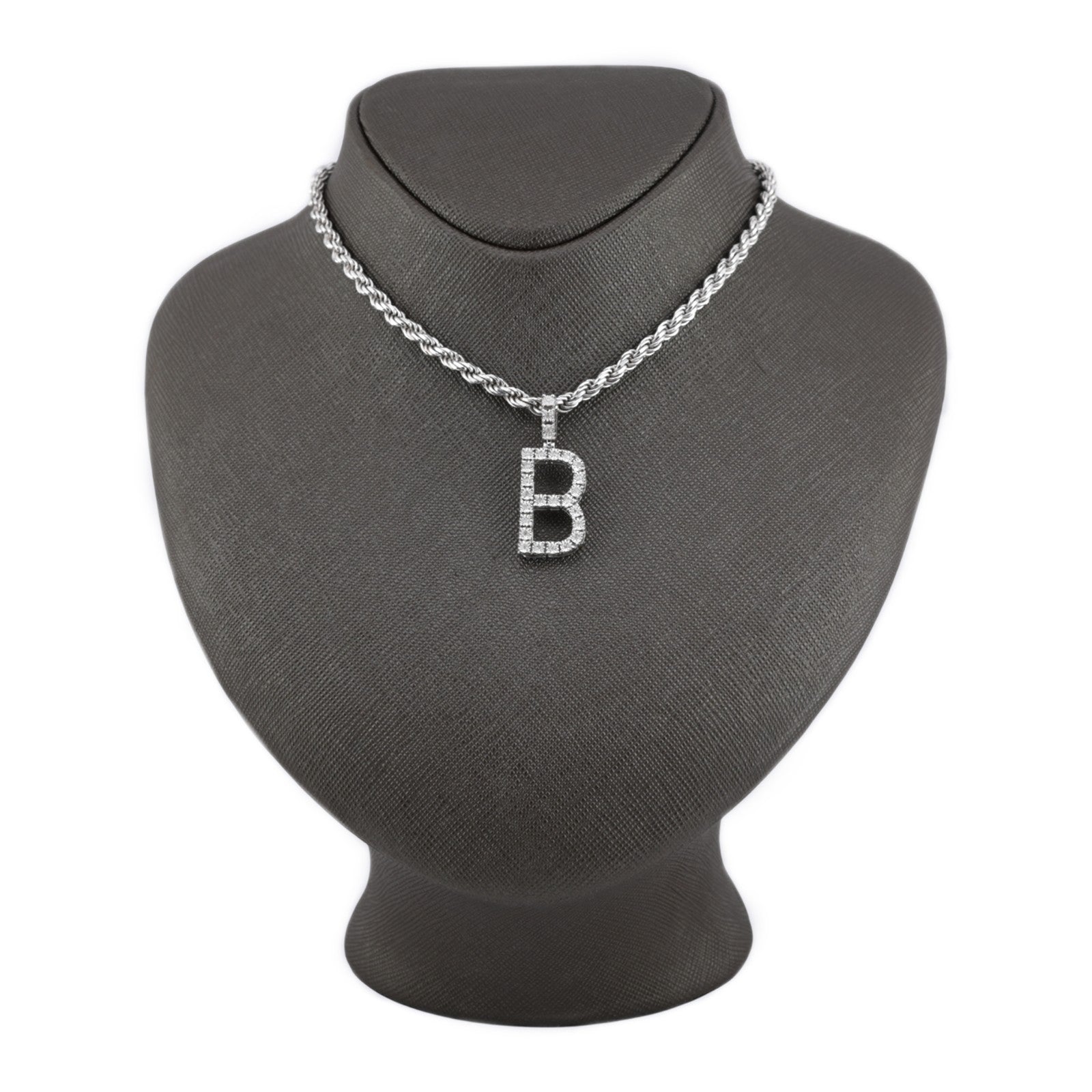 925 Silver Natural 0.15 CTW Diamond Initial Alphabet "B" Pendant 2g Unisex Charm