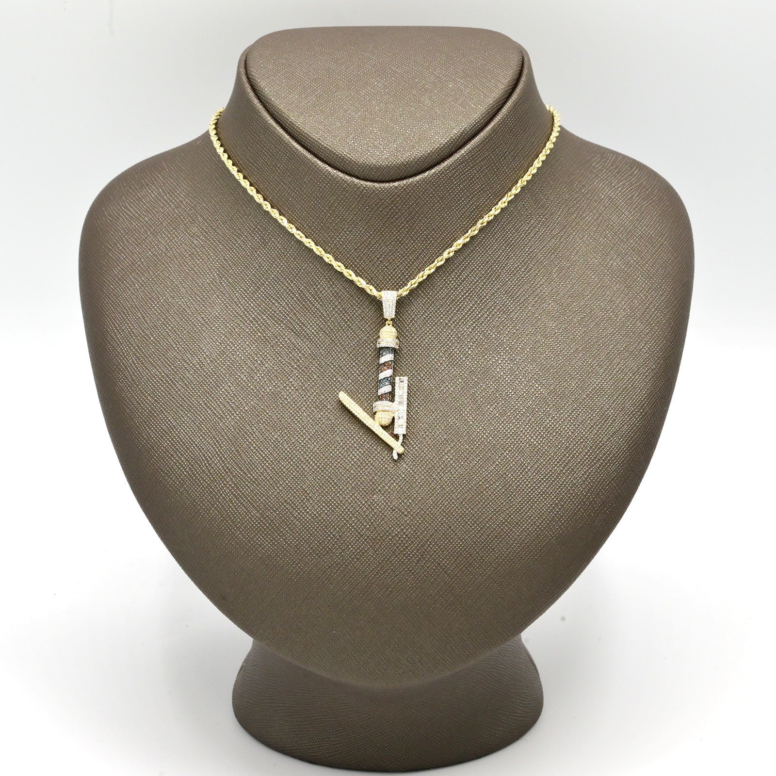 10k Yellow Gold 0.75CTW Natural Round/Baguette Diamond Barber Pendant 4.1g Charm