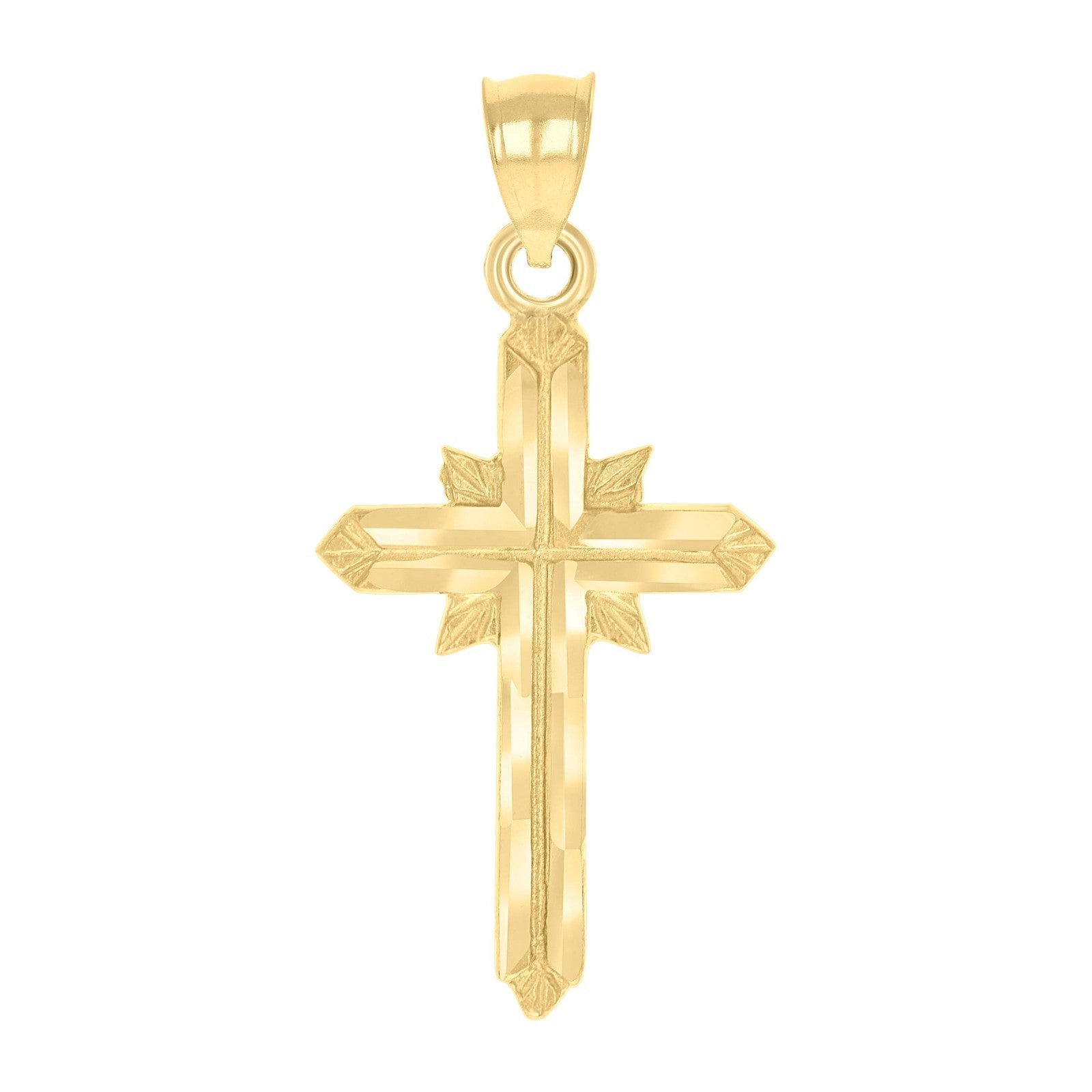 For Mens Womens 10k Yellow Gold Diamond-Cut 1.3gms Cross Religious Charm Pendant