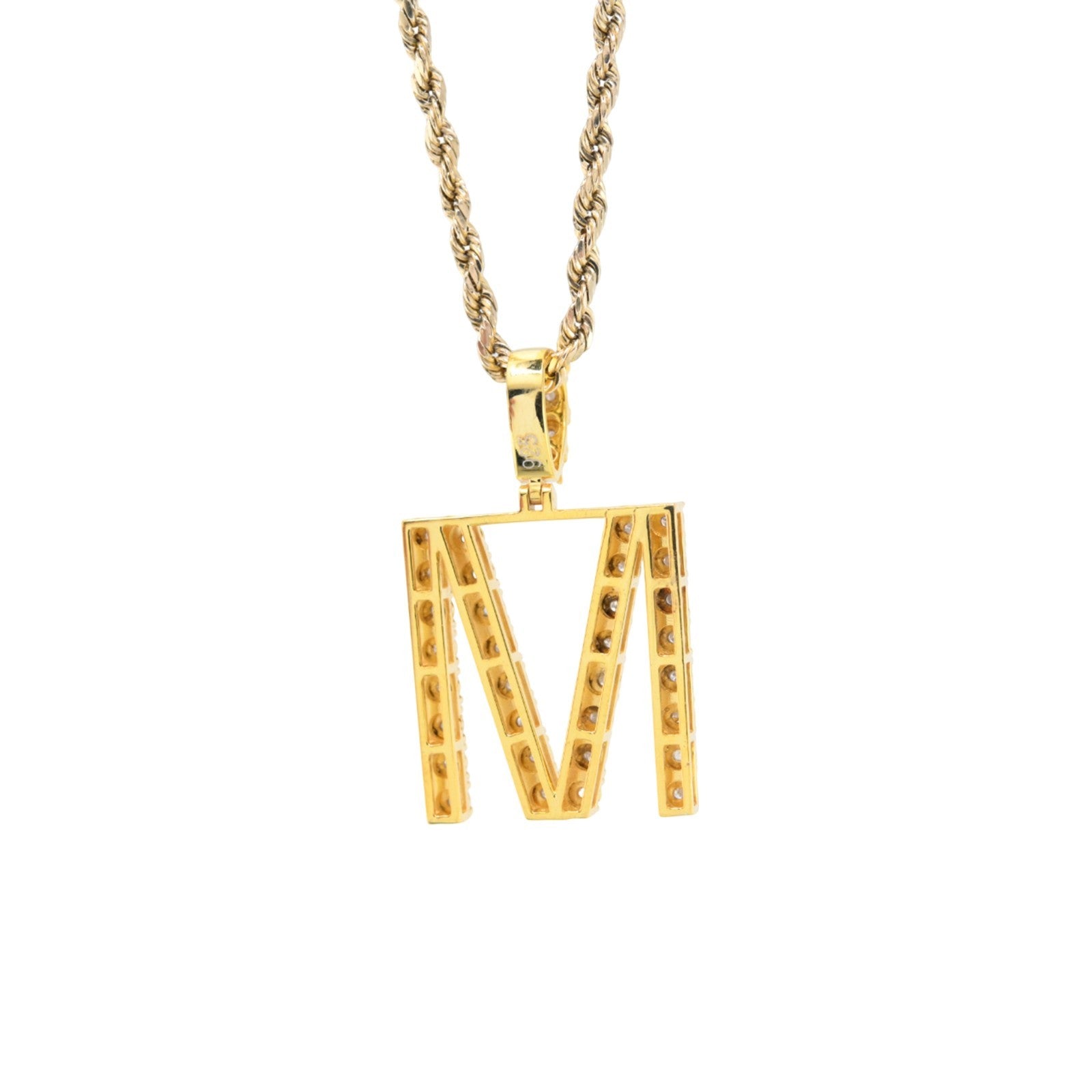 925 Yellow Natural 0.15 CTW Diamond Initial Alphabet "M" Pendant 2g Unisex Charm