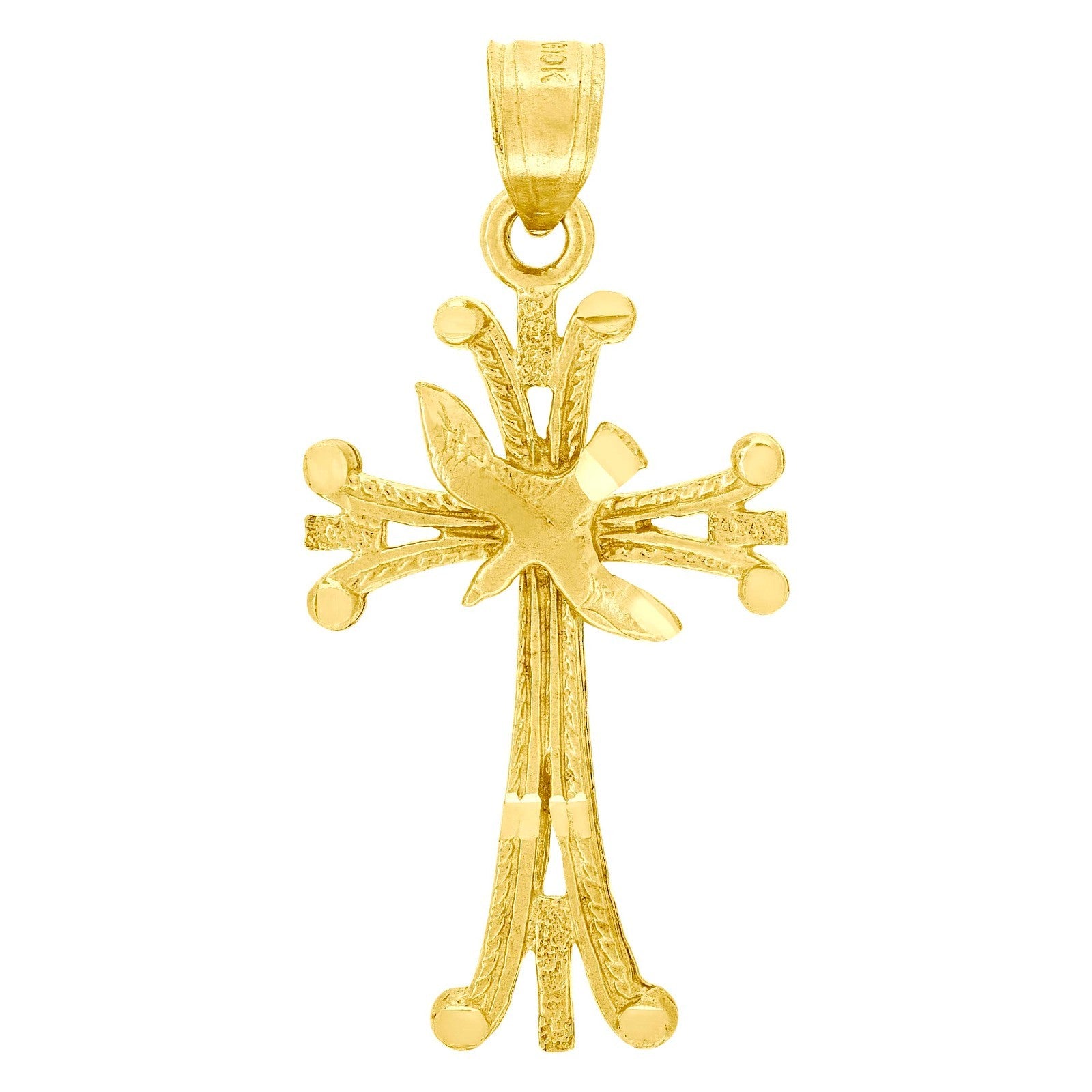 Unisex Adults 10k Yellow Gold Textured Cross Bird Religious 1.4g Charm Pendant