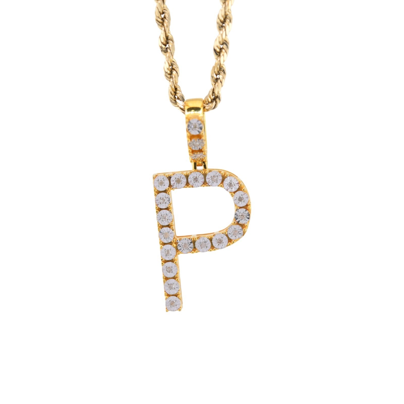 925 Yellow Natural 0.15 CTW Diamond Initial Alphabet "P" Pendant 2g Unisex Charm