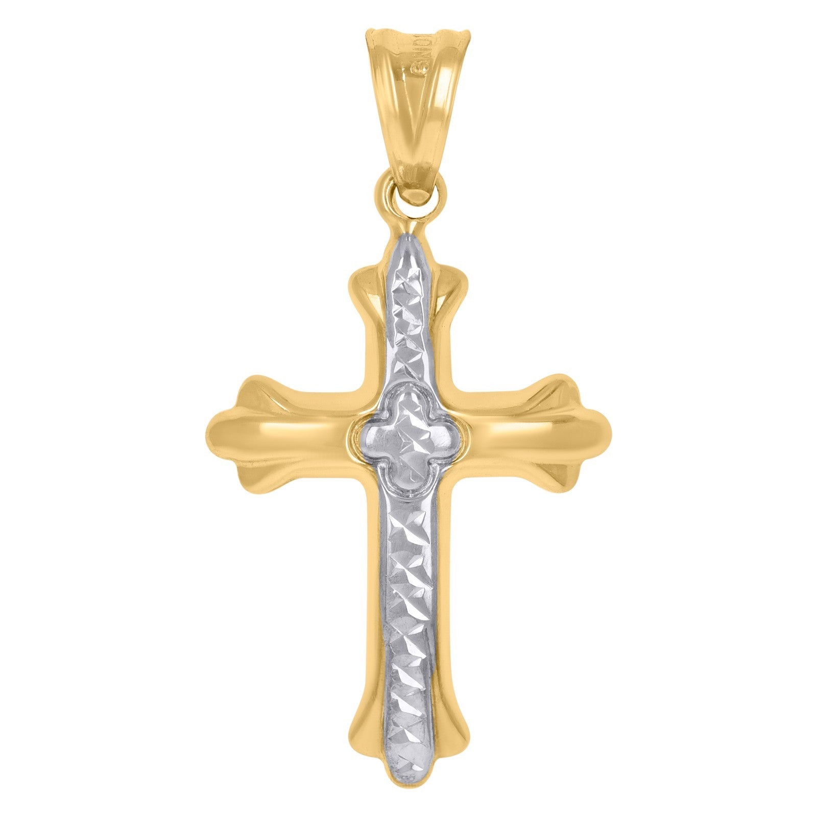 10k Yellow & White Gold Unisex Diamond Cut Cross Religious Charm 1.2gms Pendant