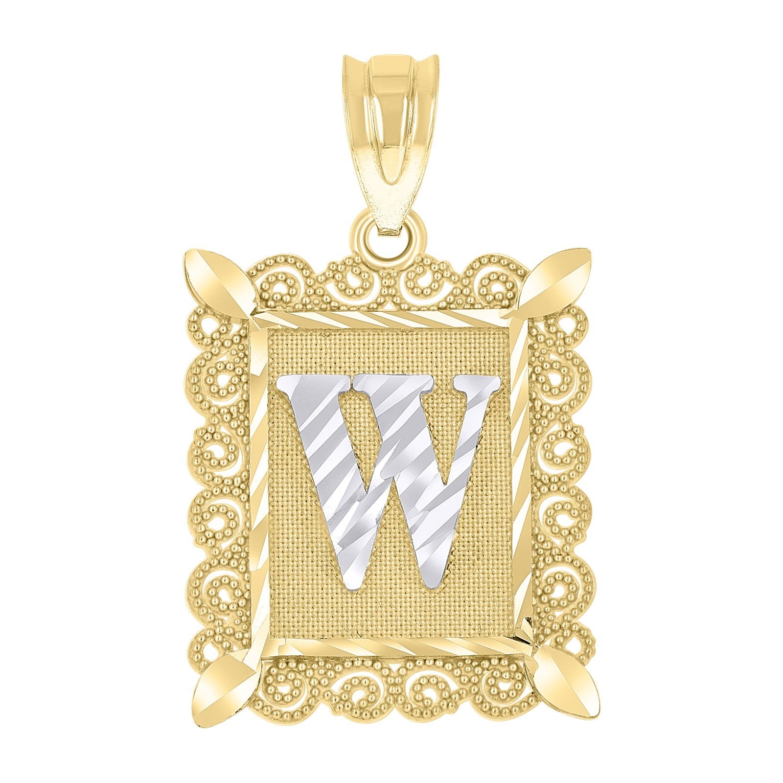 10k Yellow & White Gold Initial Letter "W" Pendant 2.2g Alphabet Unisex Charm