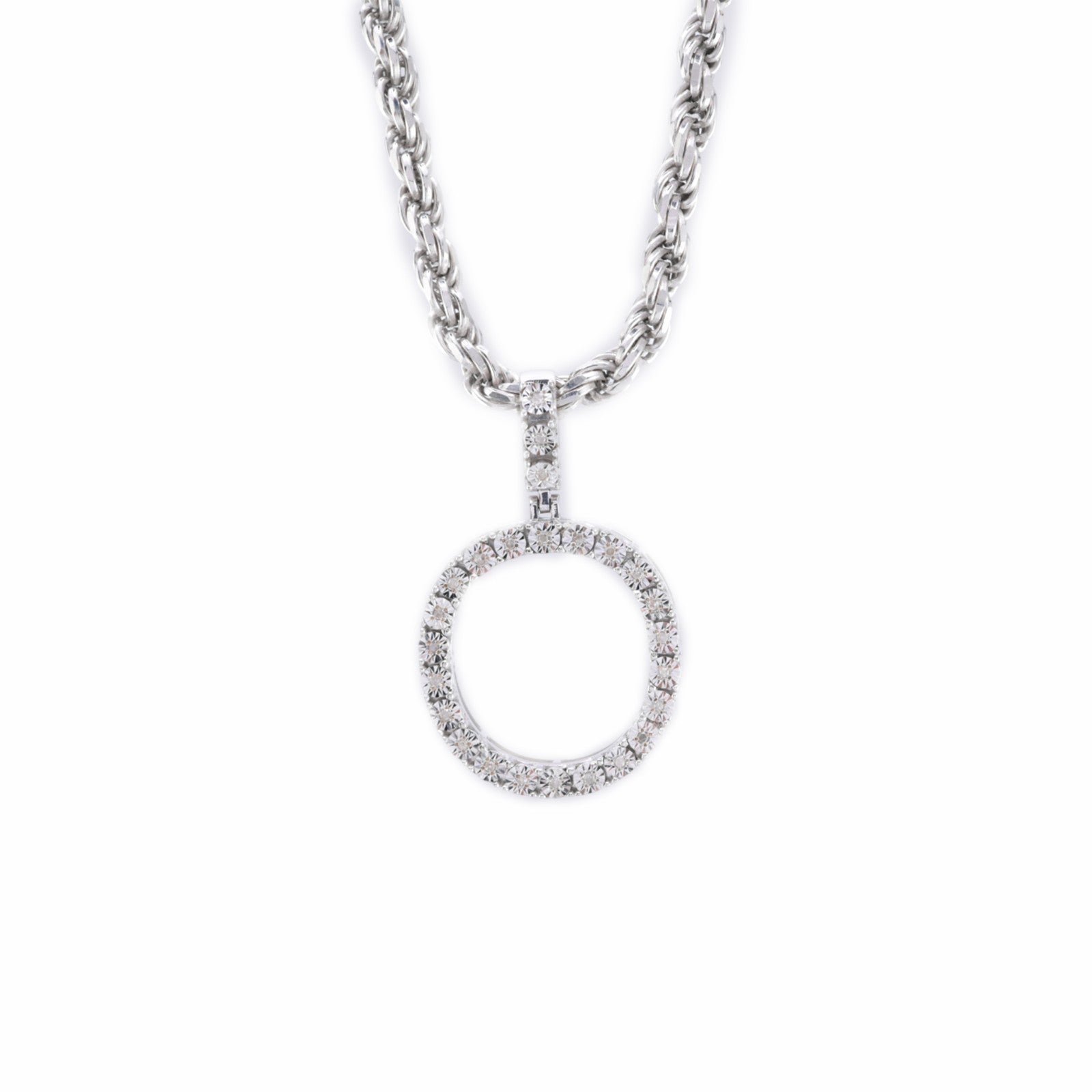 925 Silver Natural 0.15 CTW Diamond Initial Alphabet "O" Pendant 2g Unisex Charm