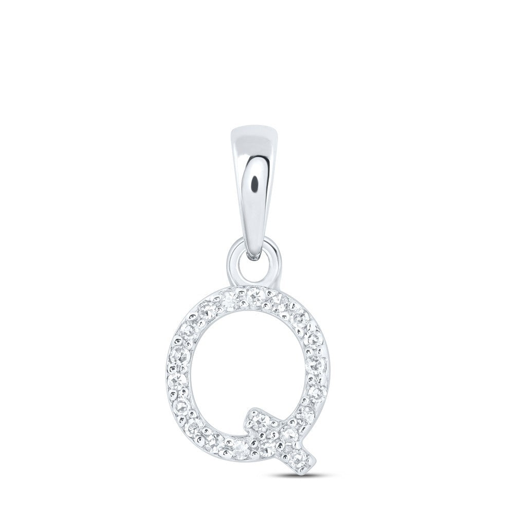 0.04CTW Natural Diamond 0.42g 10k White Gold Initial "Q" Pendant Letter Charm