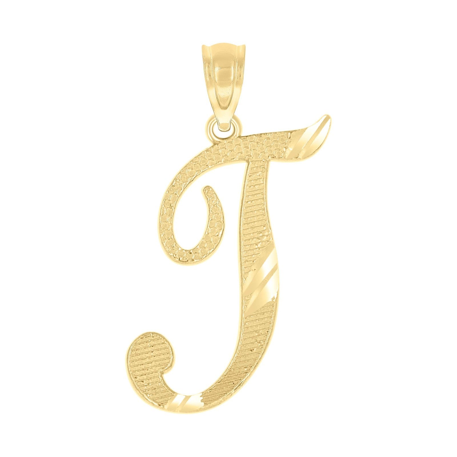 10k Yellow Gold Initial Letter "T" Pendant 0.8g Alphabet Unisex Charm