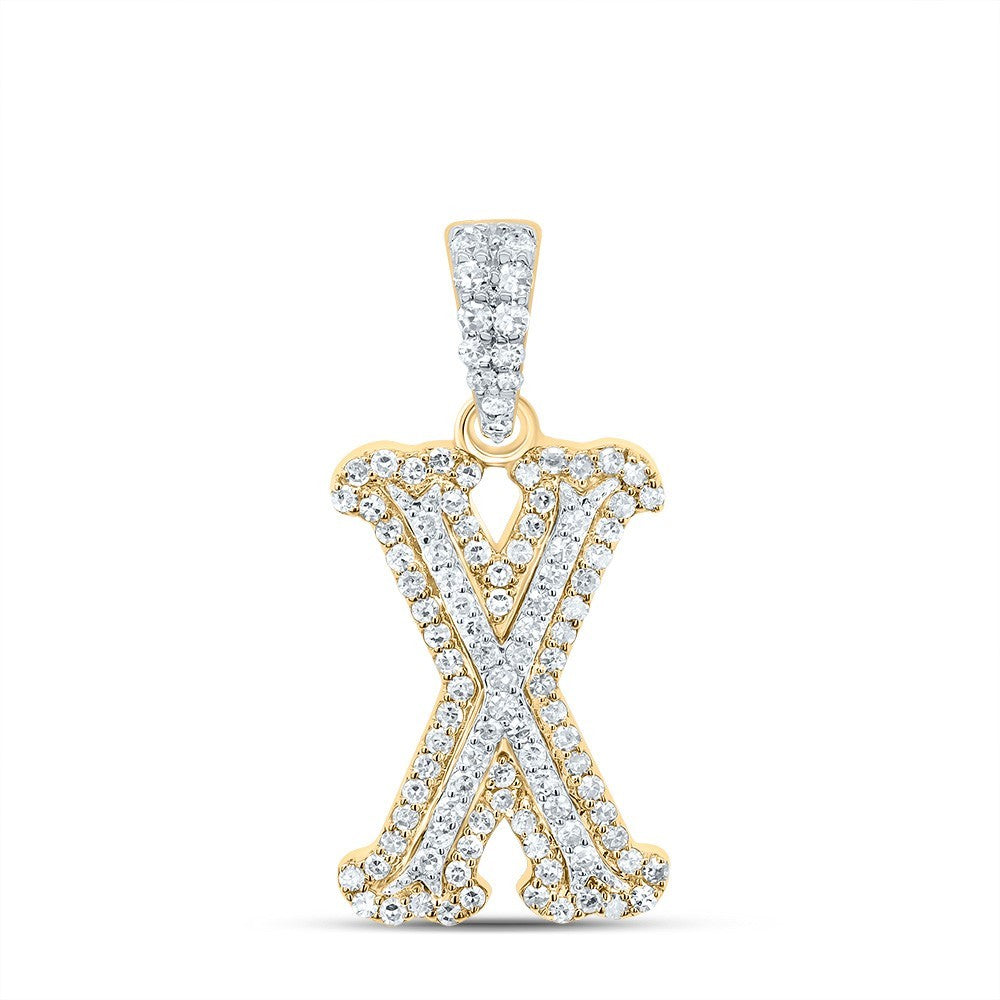 0.33CTW Natural Diamond 10k Two Tone Gold 1.50g Initial Letter "X" Pendant Charm
